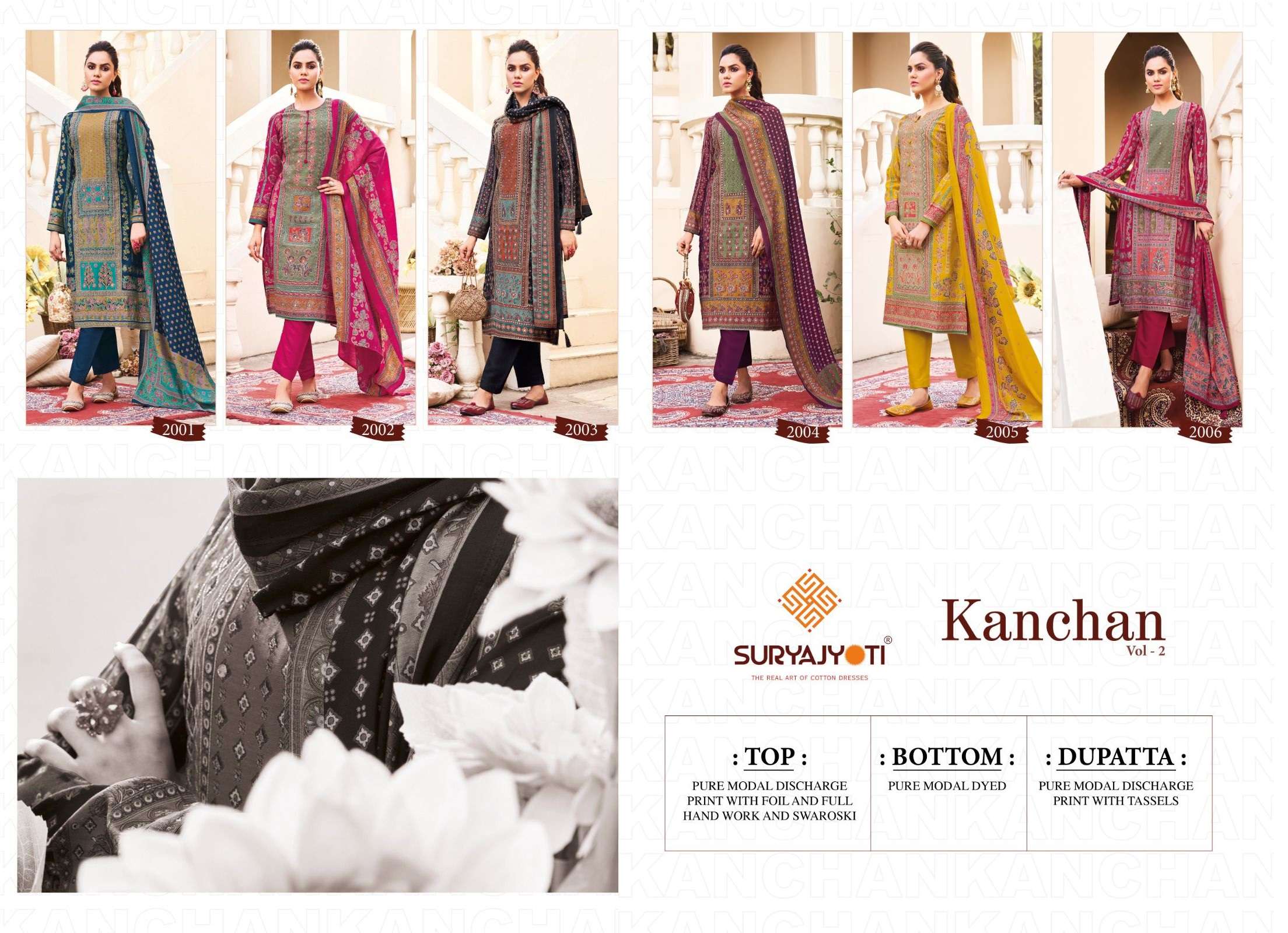 SURYAJYOTI KANCHAN VOL 2 MODAL PRINT FABRIC WITH HAND WORK SUIT
