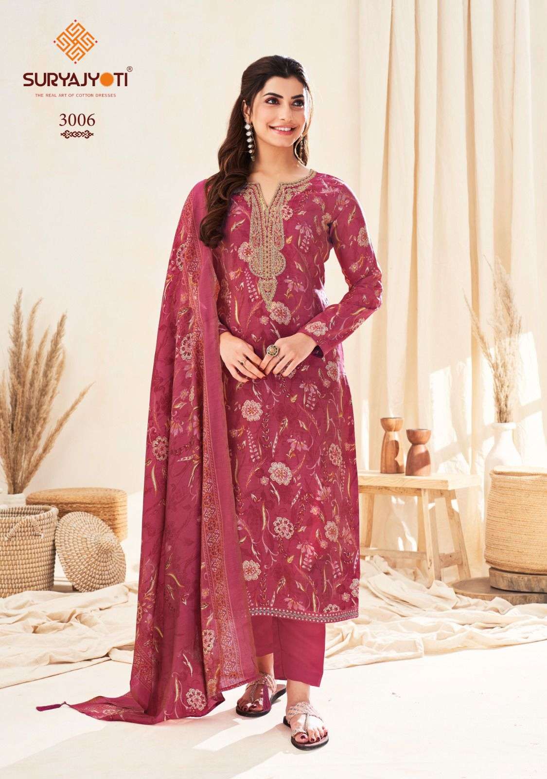 SURYAJYOTI KORA VOL 2 MODAL PRINT FABRIC WITH FANCY WORK SUIT