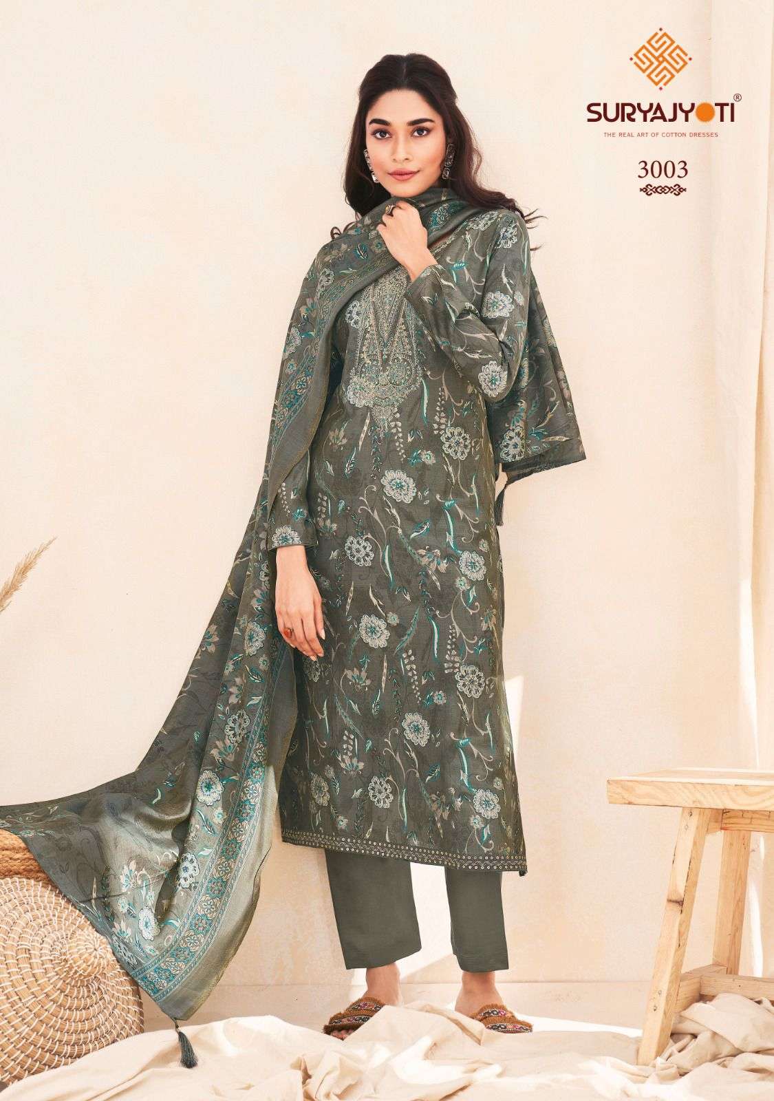 SURYAJYOTI KORA VOL 2 MODAL PRINT FABRIC WITH FANCY WORK SUIT