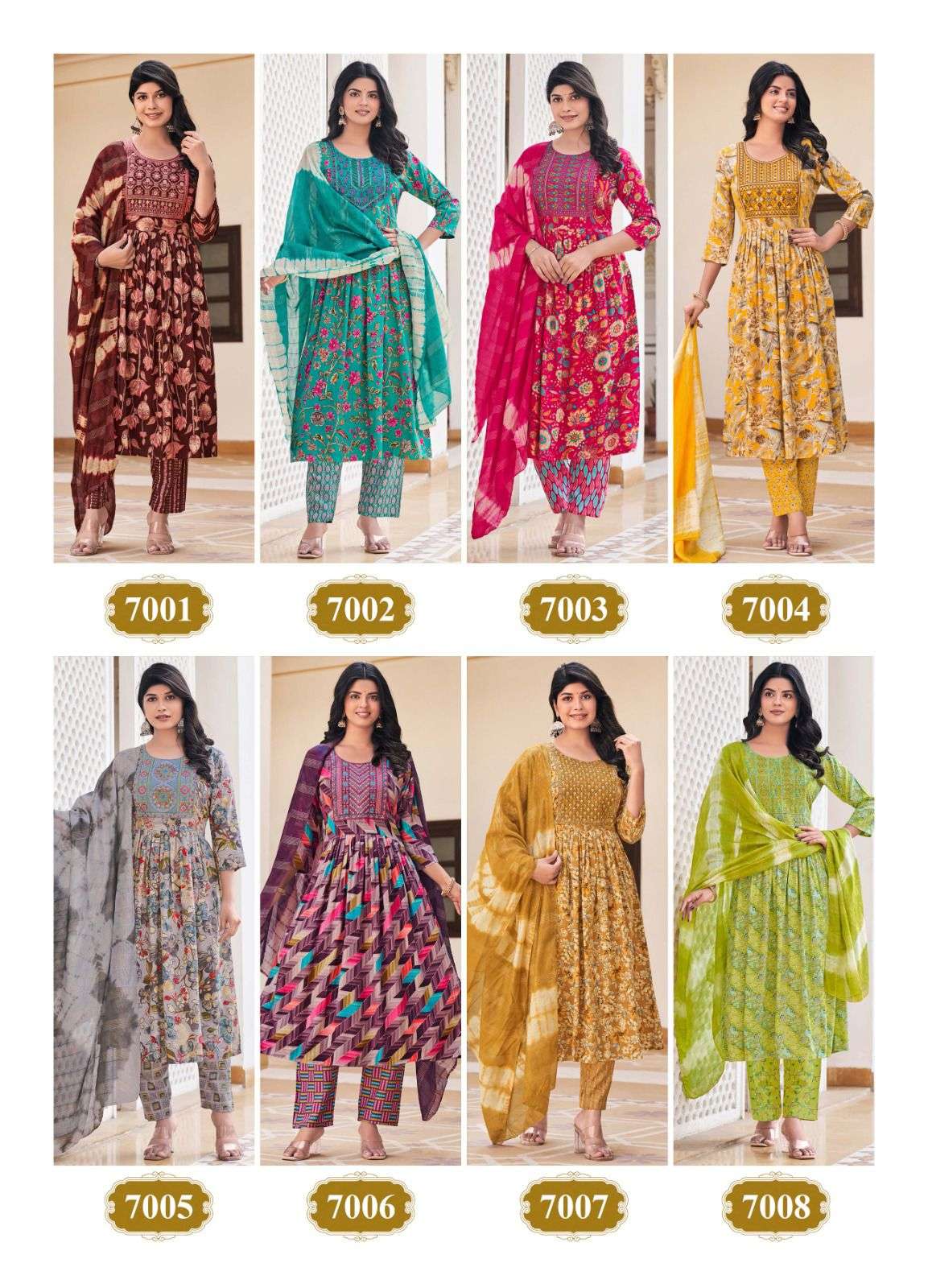 TANIKSH SIBANI VOL 7 RAYON FOIL PRINTED FANCY WORK KURTI COMBO SET 