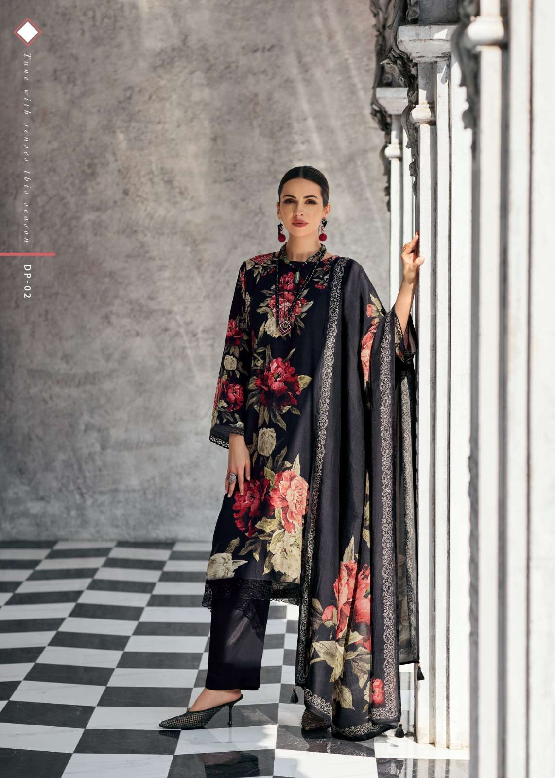 VARSHA DARK PETALS SATIN DIGITAL PRINT WITH DESIGNER WORK SUIT