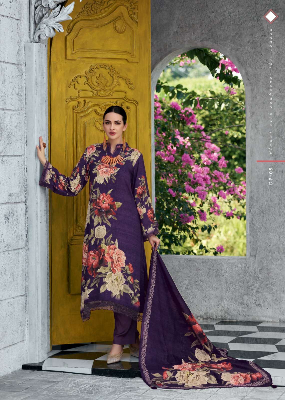 VARSHA DARK PETALS SATIN DIGITAL PRINT WITH DESIGNER WORK SUIT