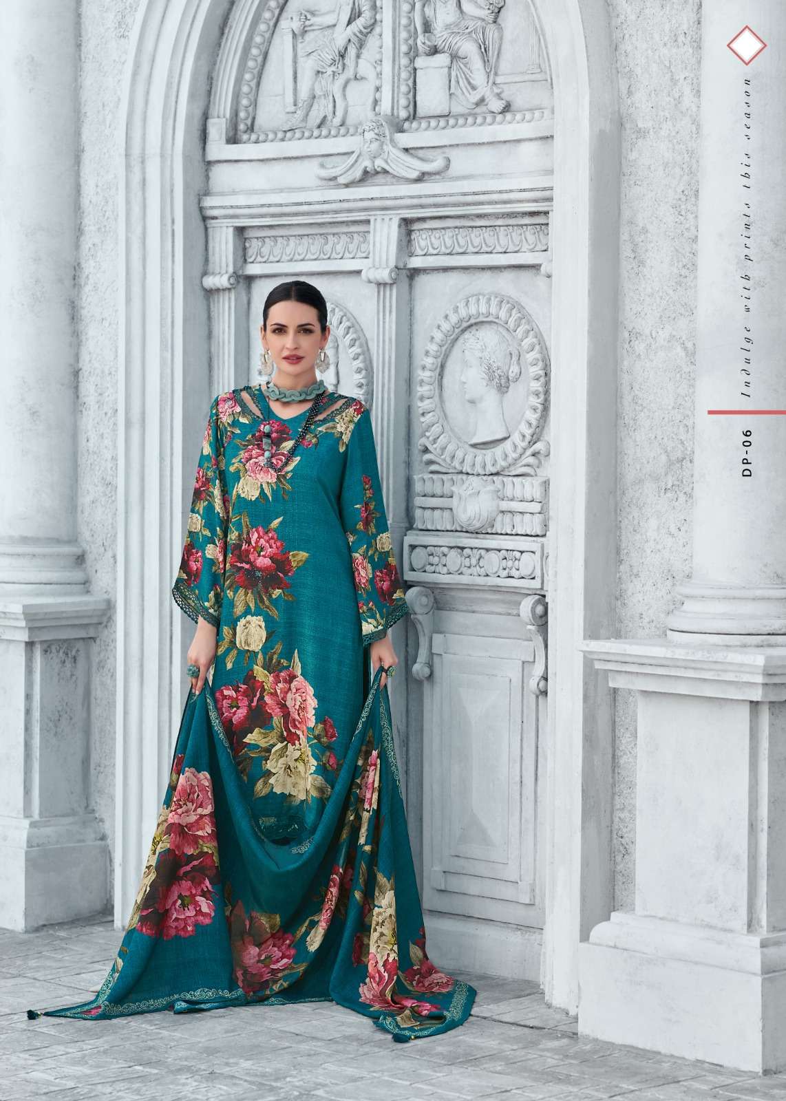 VARSHA DARK PETALS SATIN DIGITAL PRINT WITH DESIGNER WORK SUIT