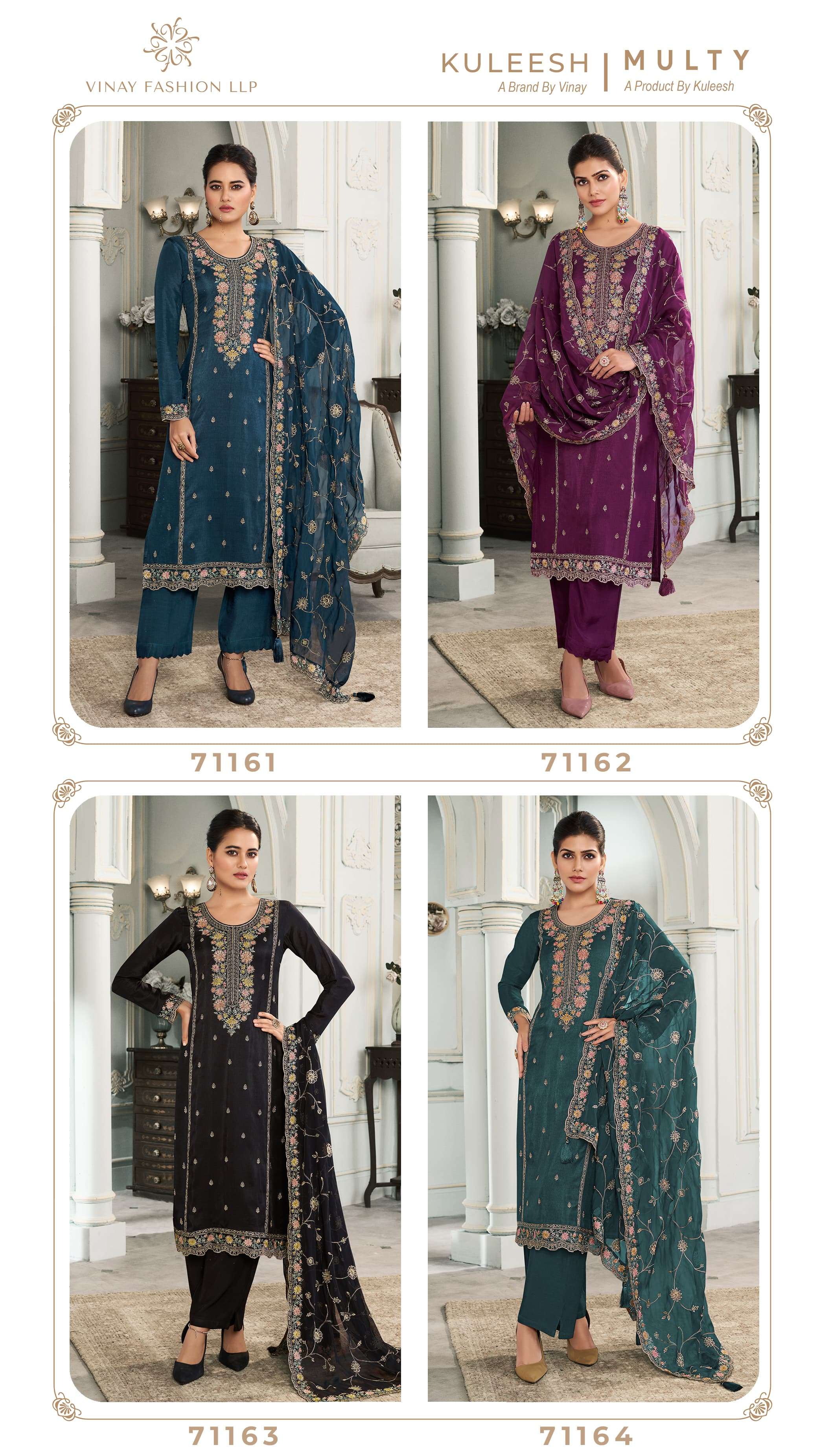 VINAY FASHION KULEESH MULTY SILK DESIGNER HEAVY TRADITIONAL WEAR SUIT