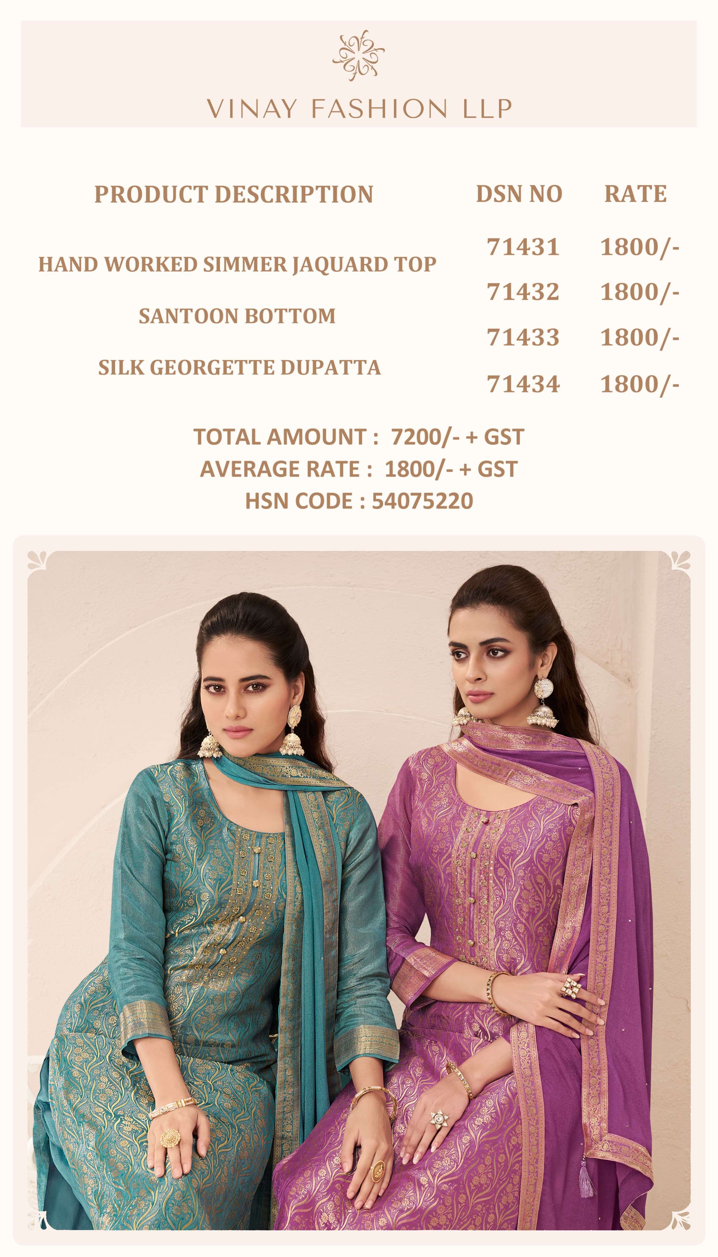 VINAY FASHION KULEESH STAR JACQUARD DESIGNR WORK SUIT