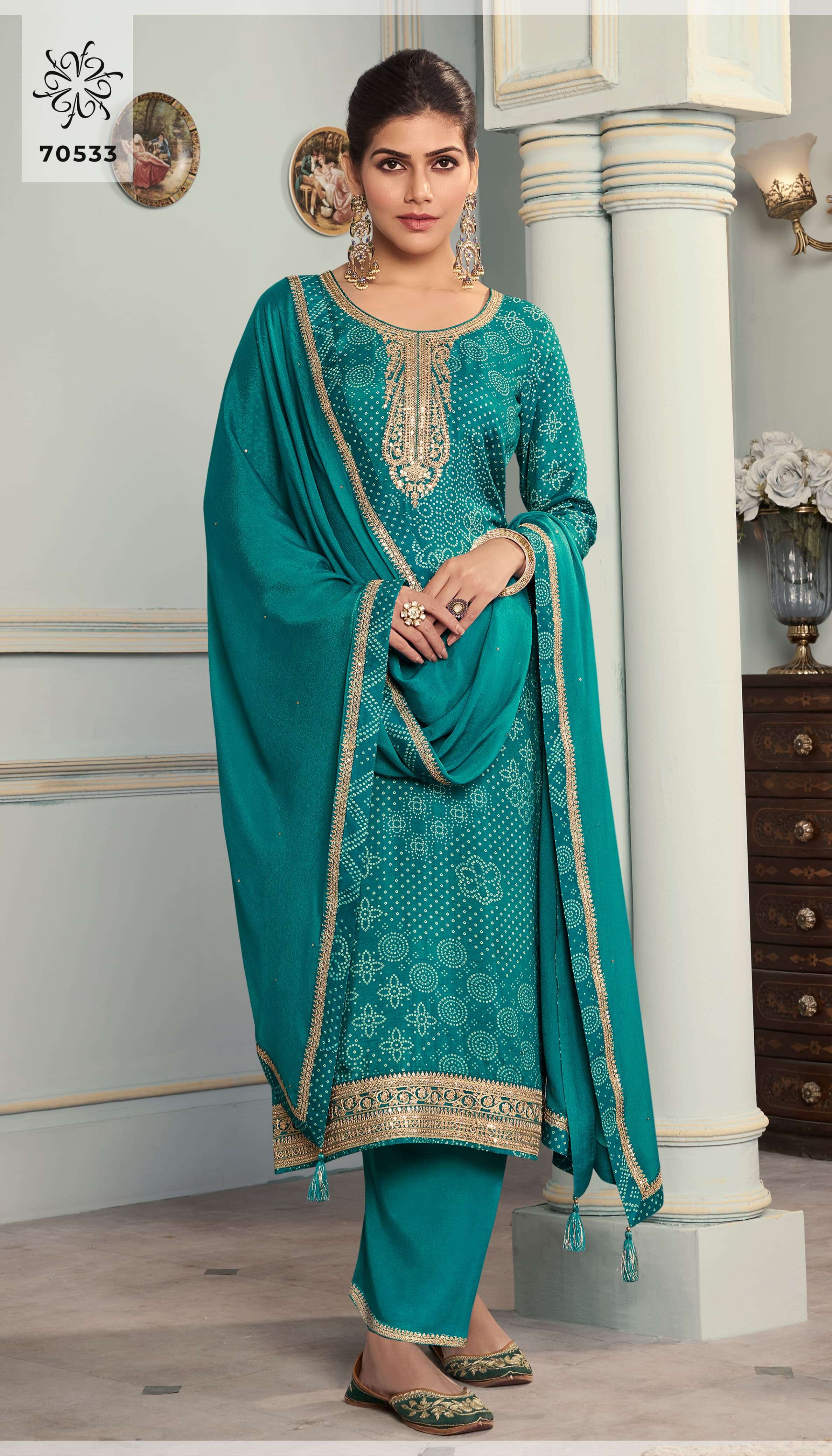 VINAY FASHION KULEESH STUTI SILK DIGITAL PRINT WITH DESIGNER WORK SUIT