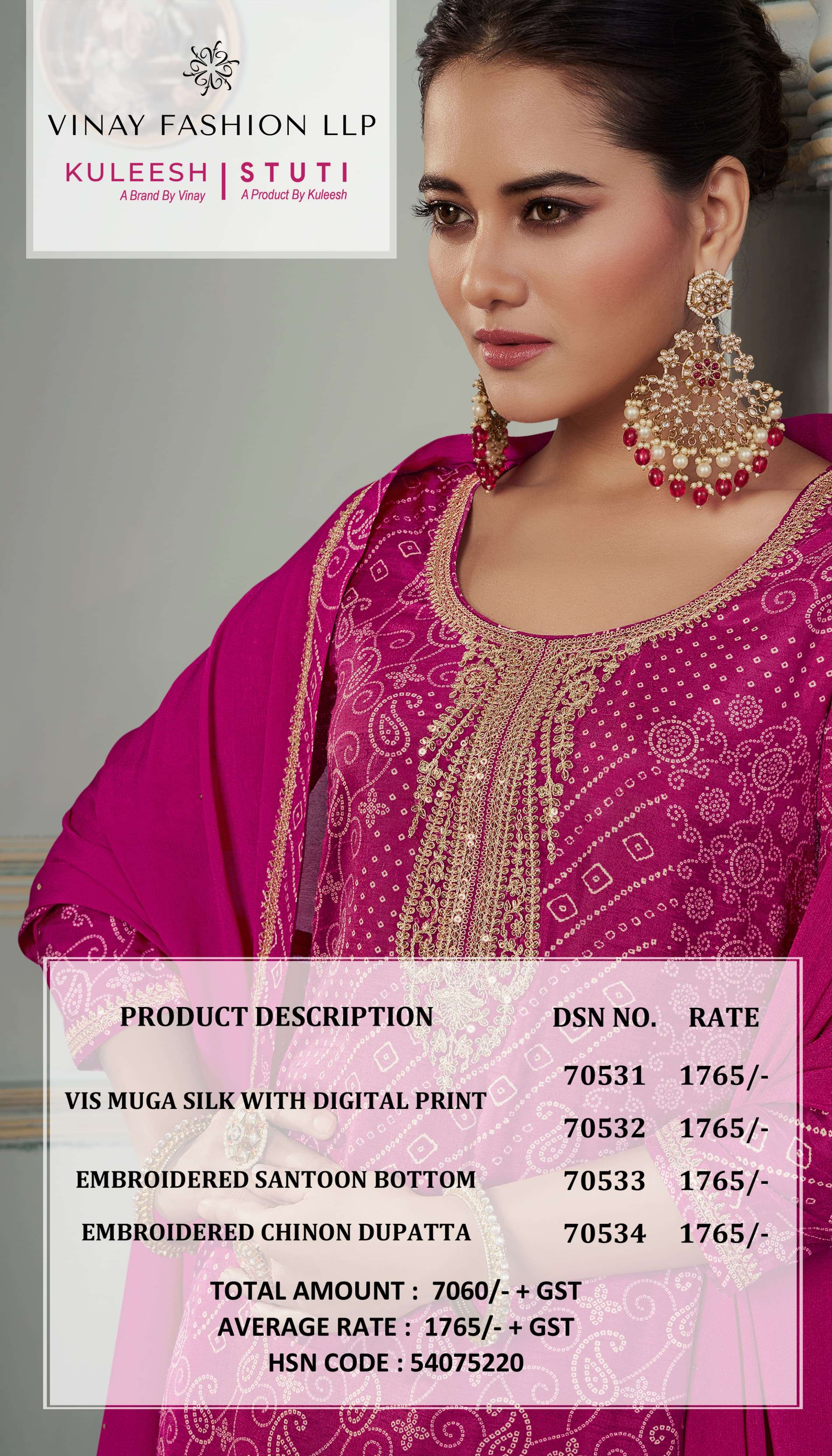 VINAY FASHION KULEESH STUTI SILK DIGITAL PRINT WITH DESIGNER WORK SUIT