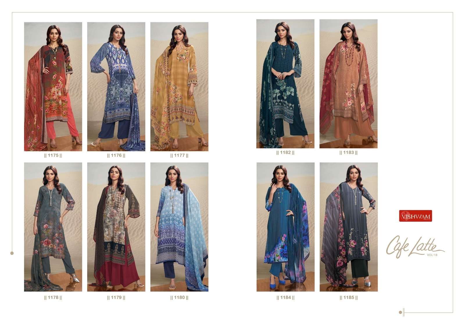 VISHWAM FABRICS CAFE LATTE VOL 18 CREPE DIGITAL PRINT SUIT