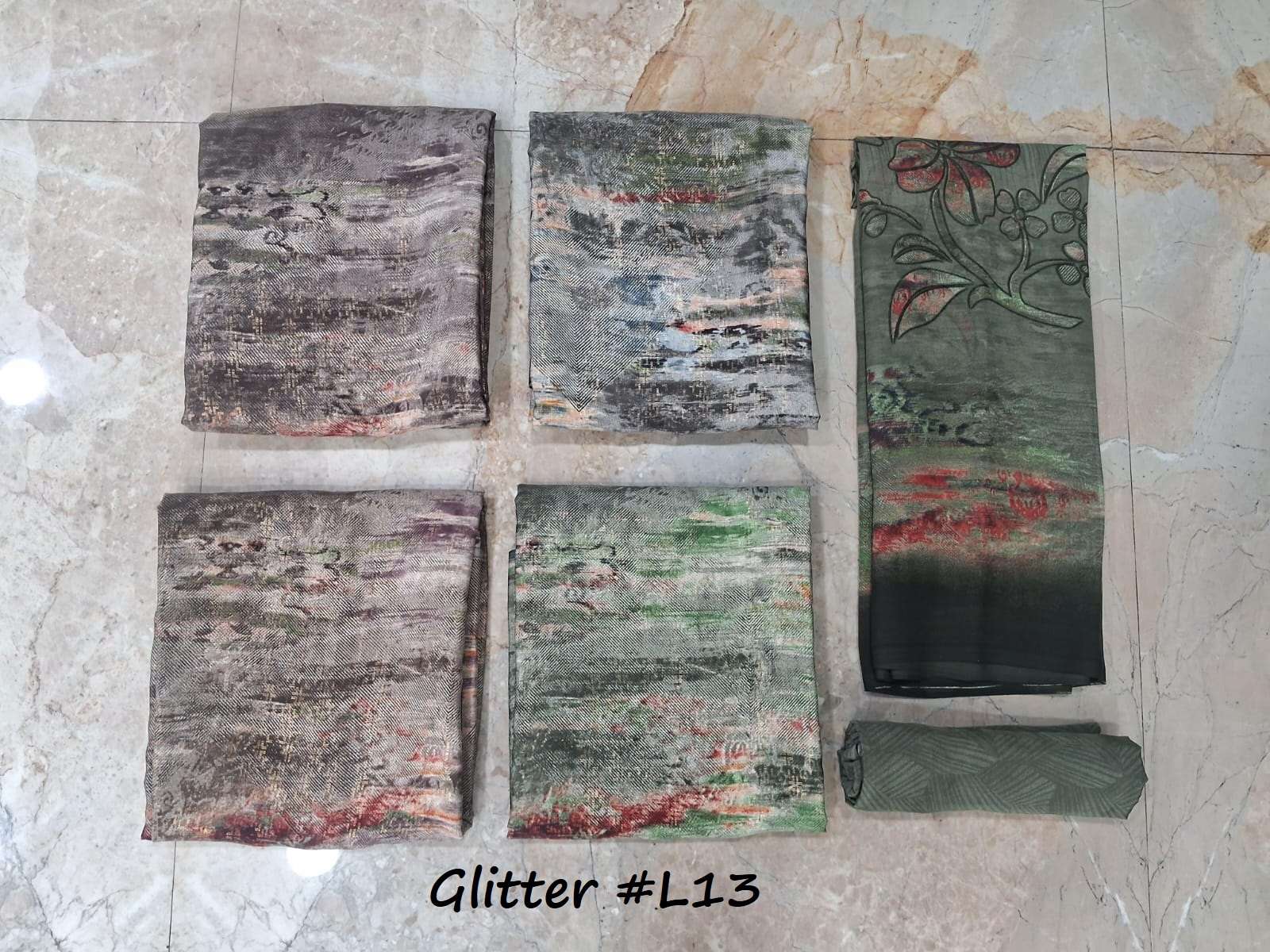 VISHWAM FABRICS GLITTER CREPE FOIL PRINTED SALWAR SUIT