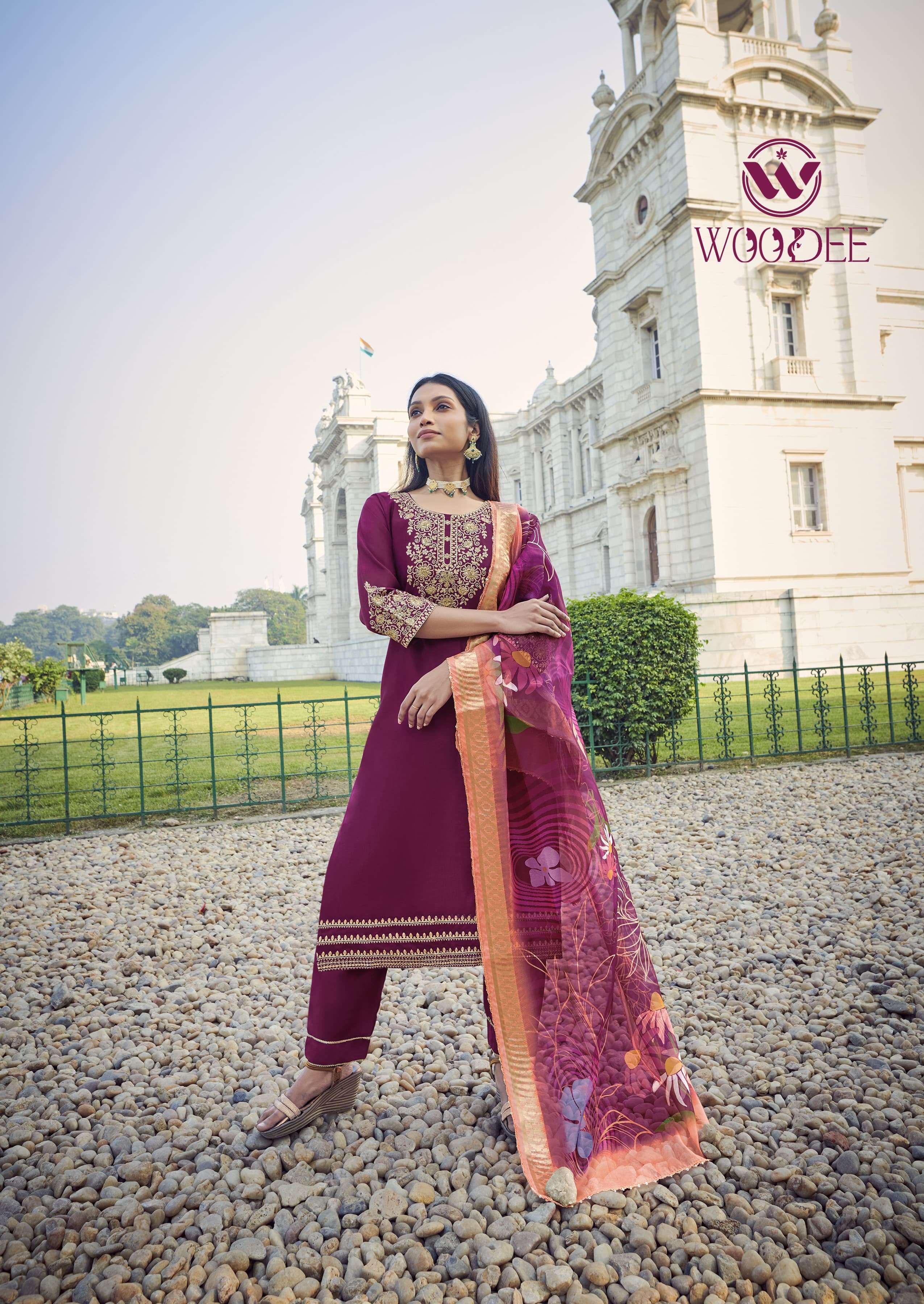 WOODEE VEDA VISCOSE FANCY WORKS KURTI COMBO SET 