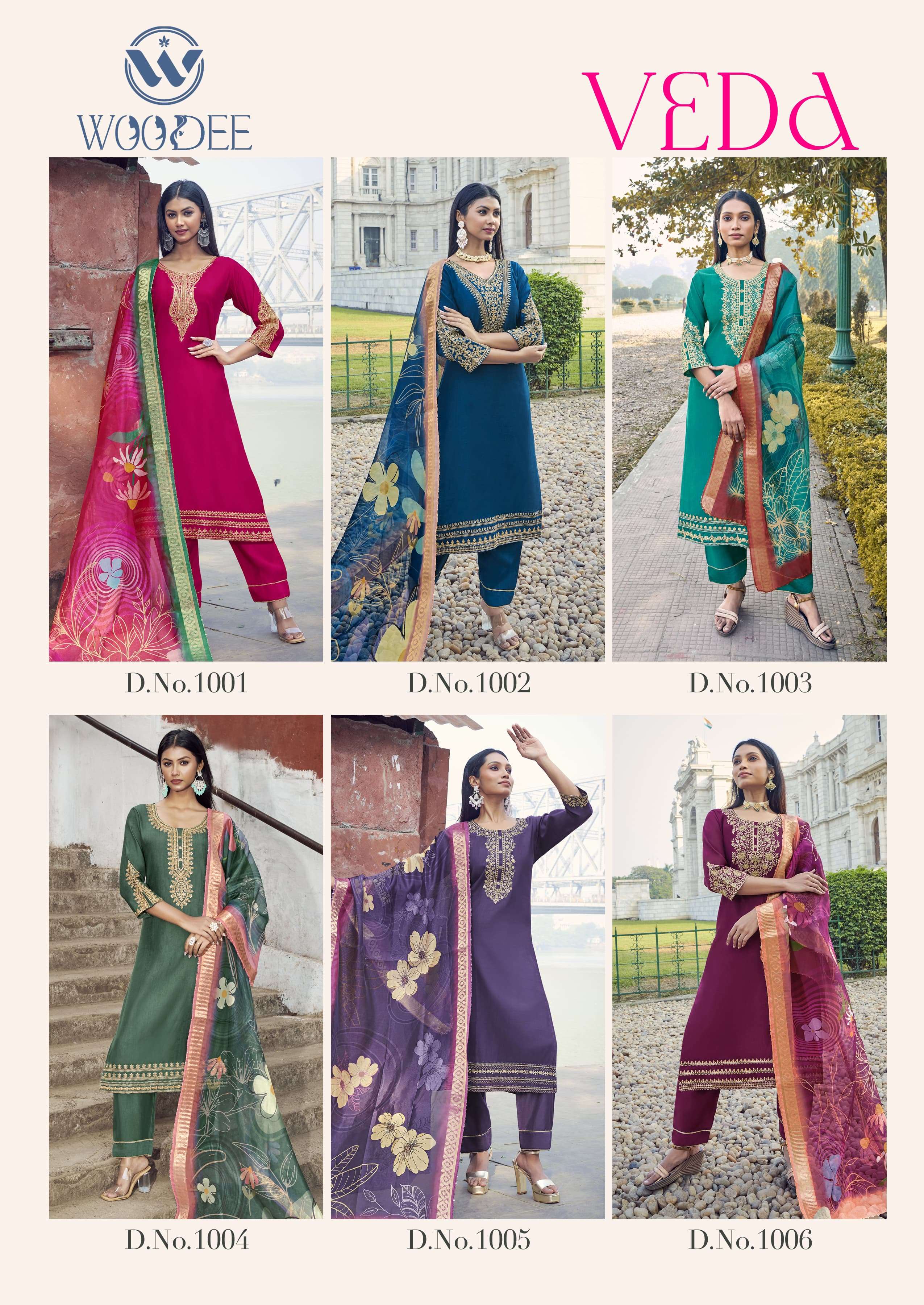 WOODEE VEDA VISCOSE FANCY WORKS KURTI COMBO SET 