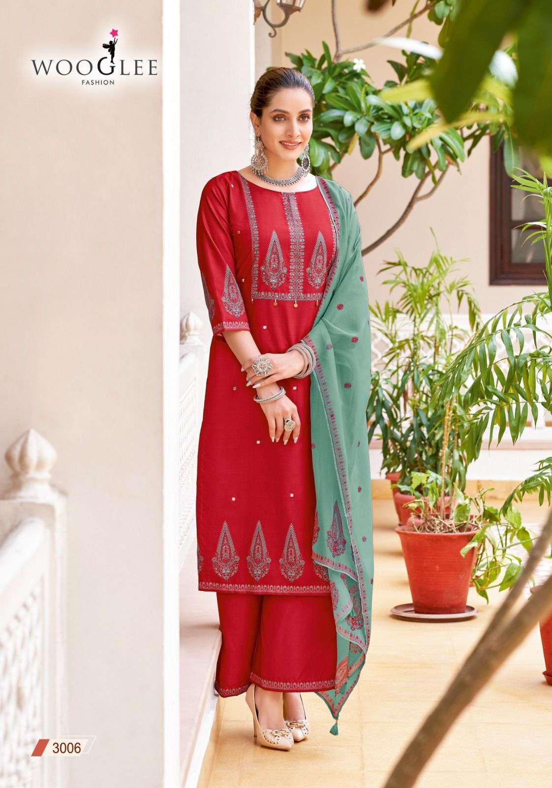 WOOGLEE SWARAJ VISCOSE FANCY DESIGNER WORK KURTI COMBO SET 