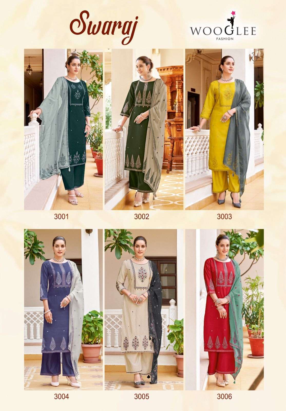 WOOGLEE SWARAJ VISCOSE FANCY DESIGNER WORK KURTI COMBO SET 
