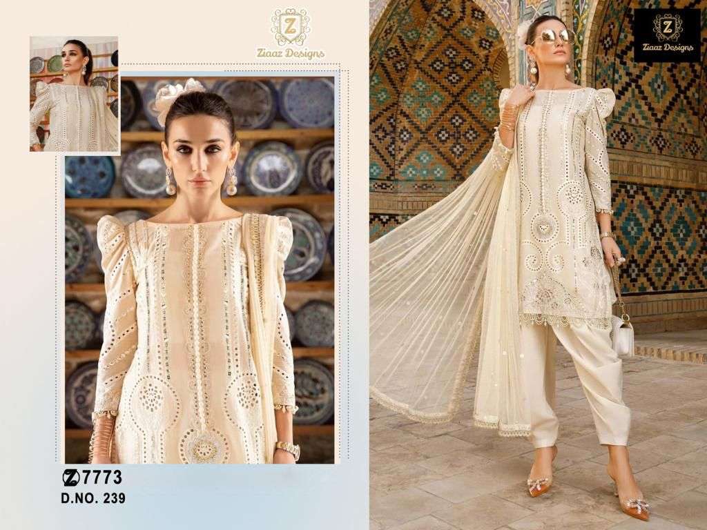 ZIAAZ DESIGNS CODE NO - 239 CAMBRIC COTTON EMBROIDERED SEQUENCE MOTI WORK SALWAR SUIT
