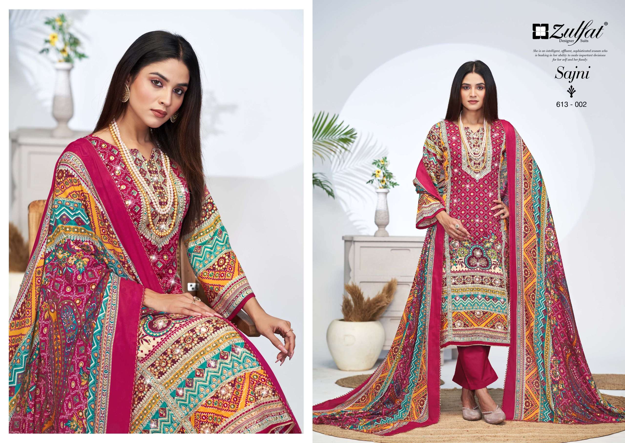 ZULFAT DESIGNER SUITS SAJNI VOL 4 JAM COTTON PRINT WITH FANCY WORK SUIT