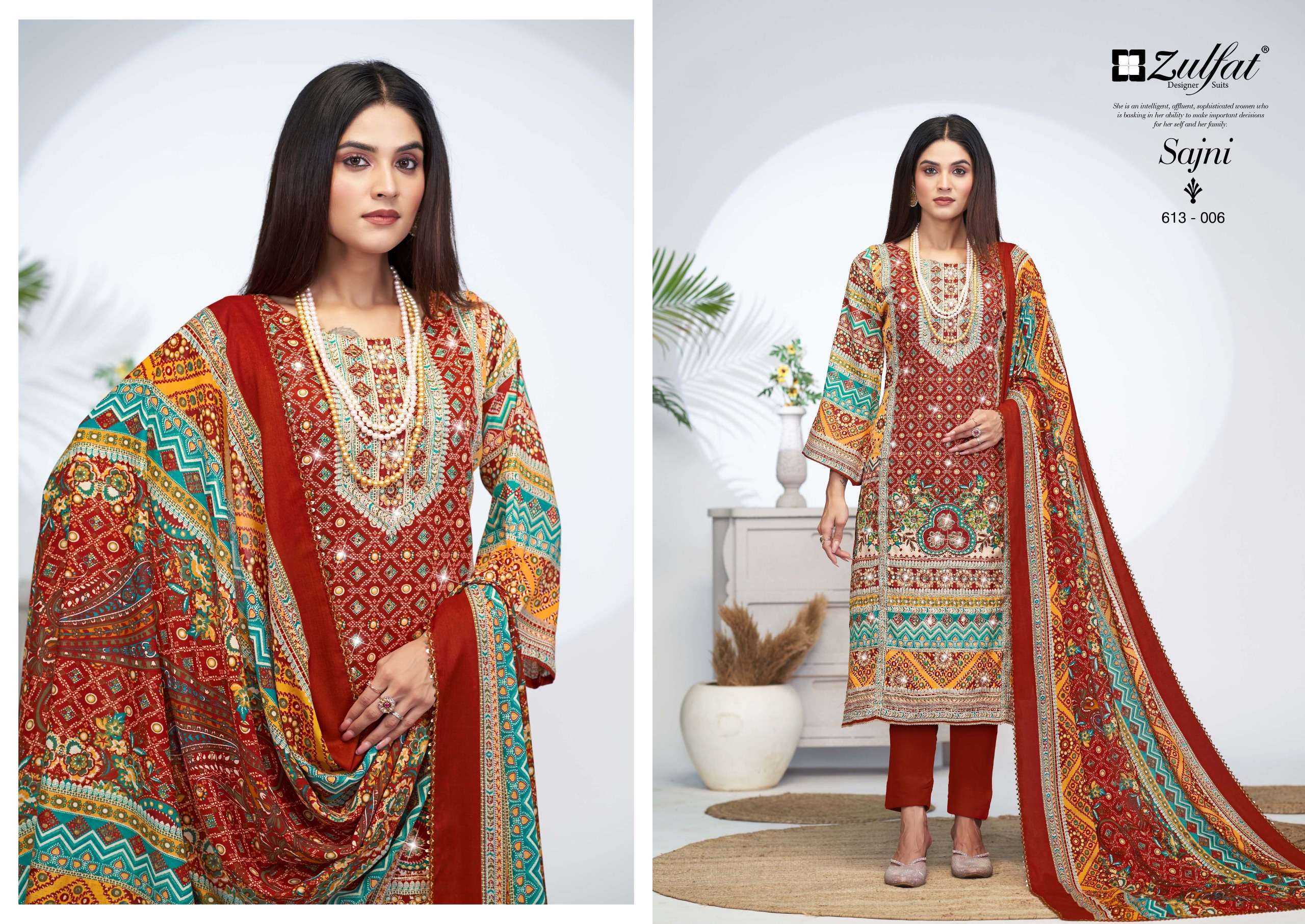 ZULFAT DESIGNER SUITS SAJNI VOL 4 JAM COTTON PRINT WITH FANCY WORK SUIT