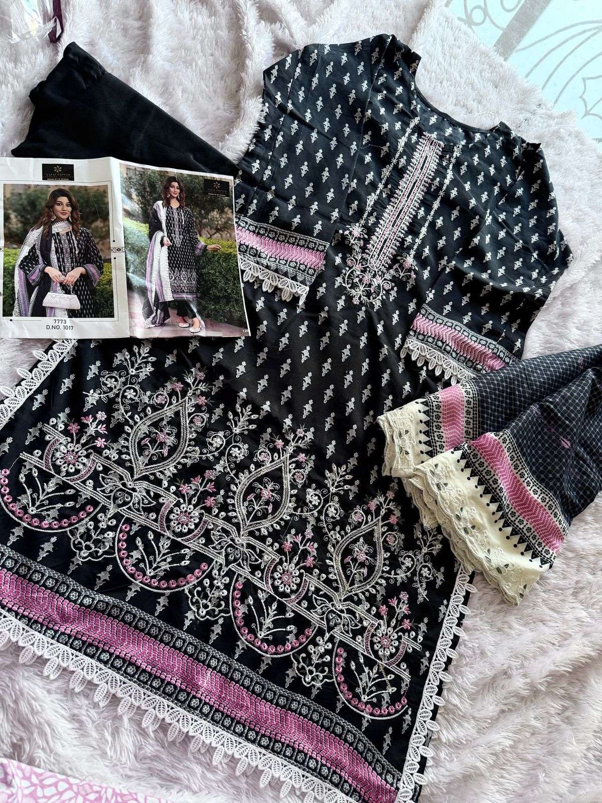AALIZ PRINT DESIGN NO - 1017 LUXURY LAWN COLLECTION SELF EMBROIDERED PAKISTANI SALWAR SUIT