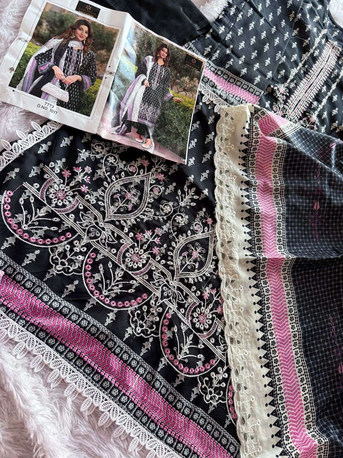 AALIZ PRINT DESIGN NO - 1017 LUXURY LAWN COLLECTION SELF EMBROIDERED PAKISTANI SALWAR SUIT