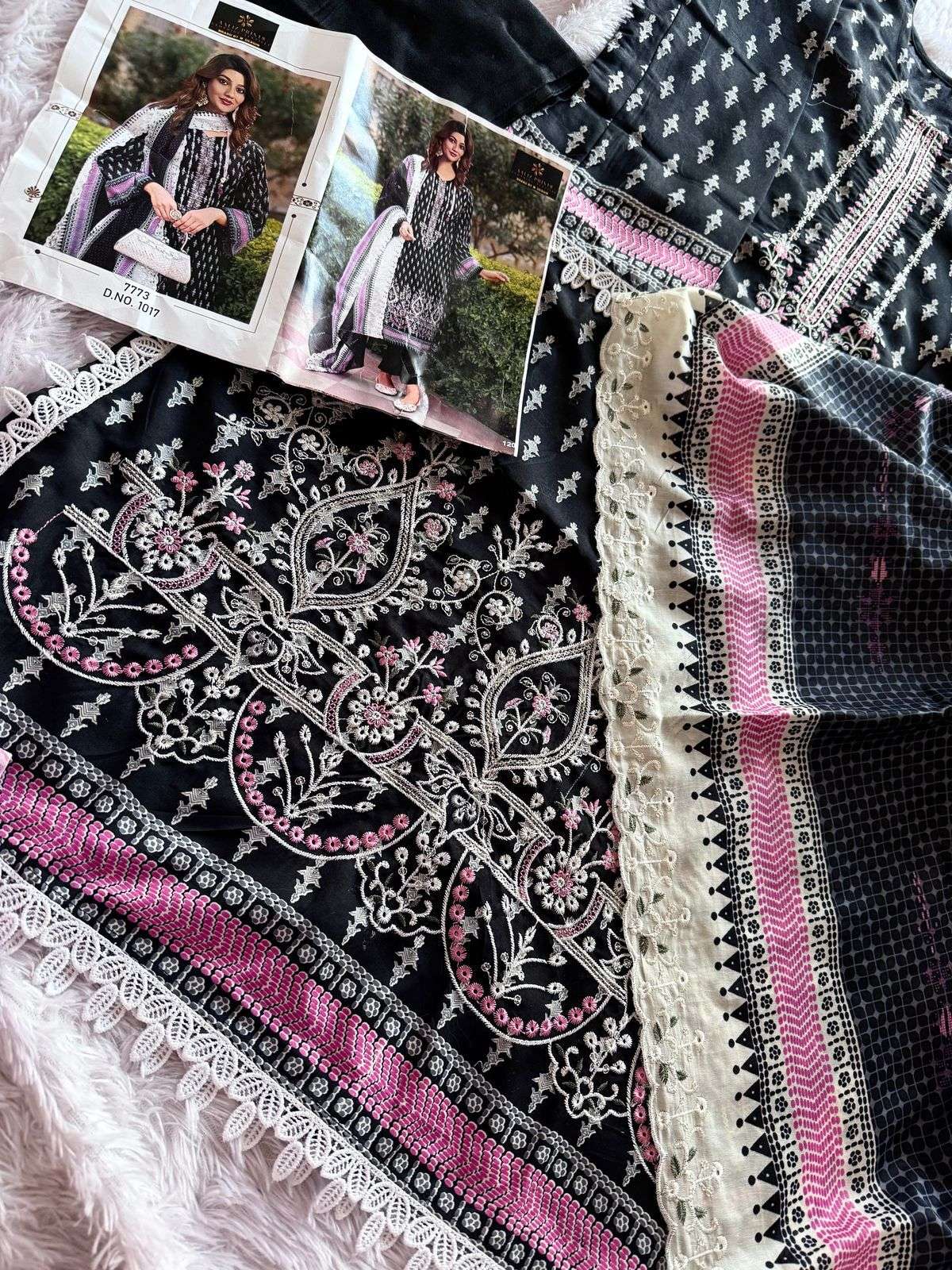 AALIZ PRINT DESIGN NO - 1017 LUXURY LAWN COLLECTION SELF EMBROIDERED PAKISTANI SALWAR SUIT