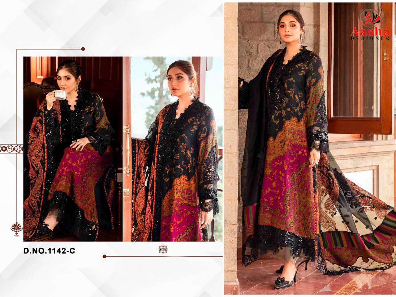 AASHA DESIGNER D NO 1142 COTTON PATCH EMBROIDERY WORK SUIT