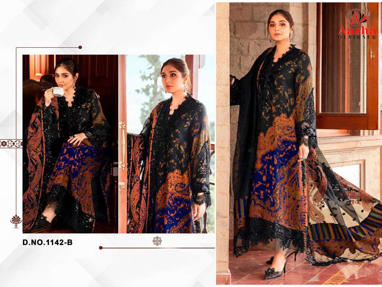 AASHA DESIGNER D NO 1142 COTTON PATCH EMBROIDERY WORK SUIT