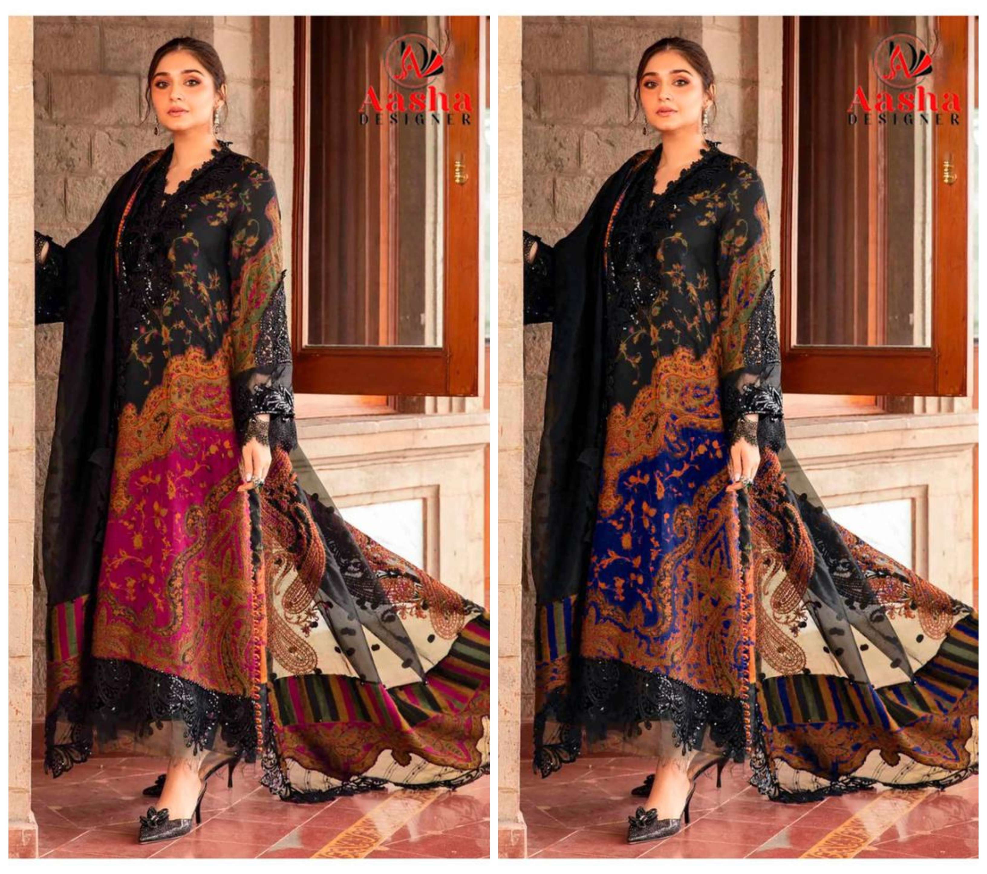 AASHA DESIGNER D NO 1142 COTTON PATCH EMBROIDERY WORK SUIT