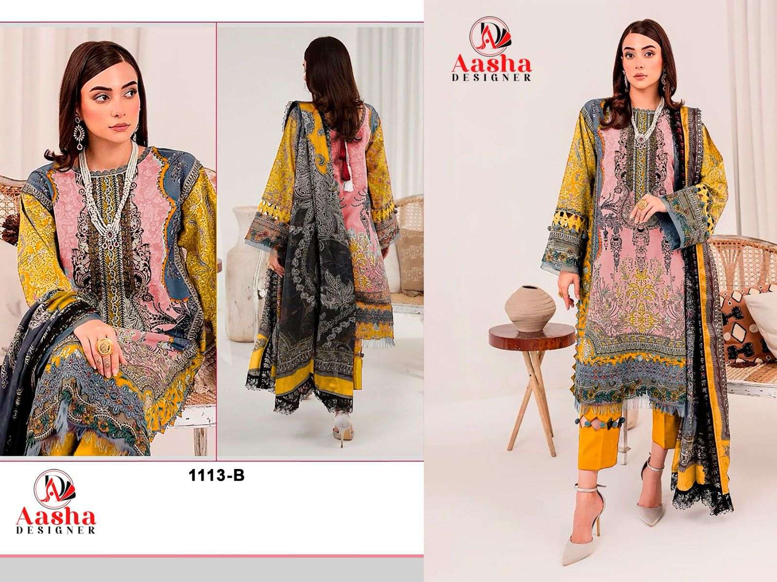AASHA DESIGNER DESIGN NO - 1113 EXCLUSIVE PATCH EMBROIDERY PARTY WEAR SUIT