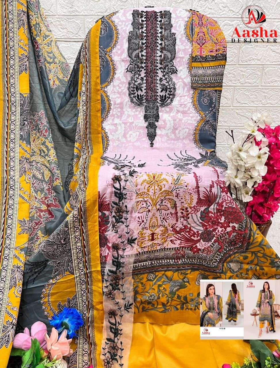 AASHA DESIGNER DESIGN NO - 1113 EXCLUSIVE PATCH EMBROIDERY PARTY WEAR SUIT