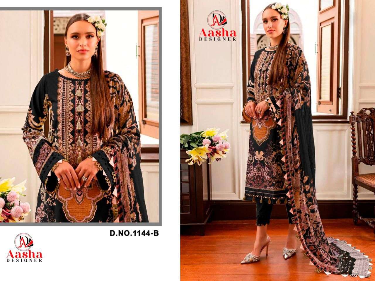 AASHA DESIGNER DESIGN NO - 1144 AB PURE COTTON PRINT EXCLUSIVE PATCH EMBROIDERED SALWAR SUIT