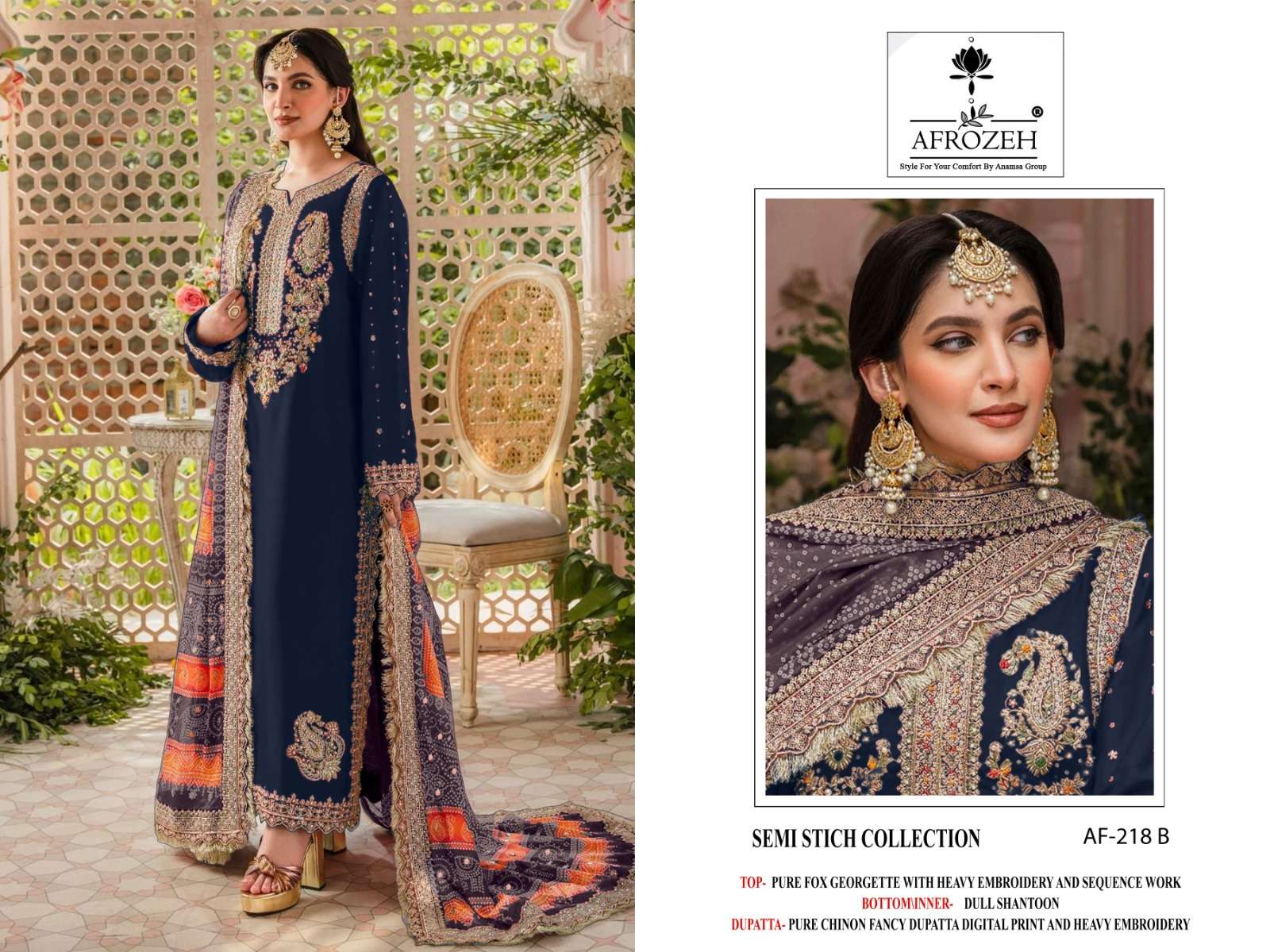 AFROZEH DESIGN NO - 218 ABCD FOX GEORGETTE HEAVY EMBROIDEREDE BEAUTIFUL DESIGN PARTY WEAR SUIT
