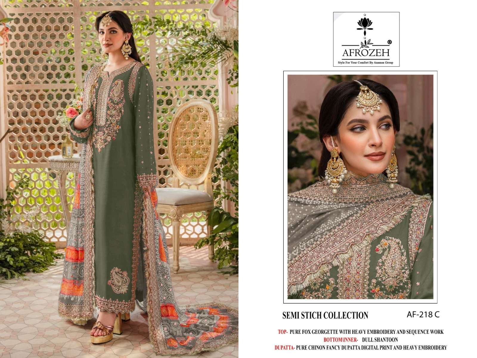 AFROZEH DESIGN NO - 218 ABCD FOX GEORGETTE HEAVY EMBROIDEREDE BEAUTIFUL DESIGN PARTY WEAR SUIT
