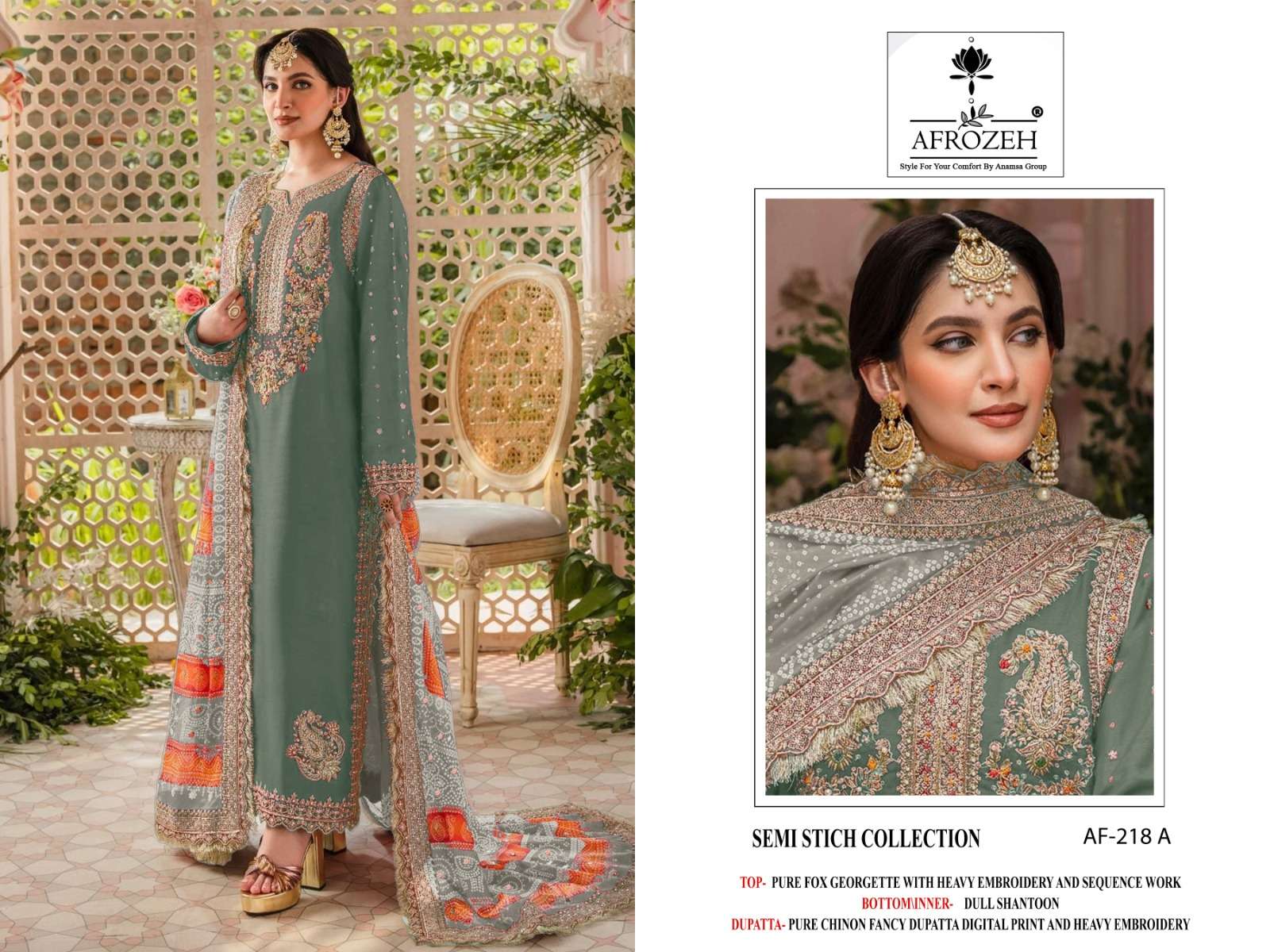 AFROZEH DESIGN NO - 218 ABCD FOX GEORGETTE HEAVY EMBROIDEREDE BEAUTIFUL DESIGN PARTY WEAR SUIT