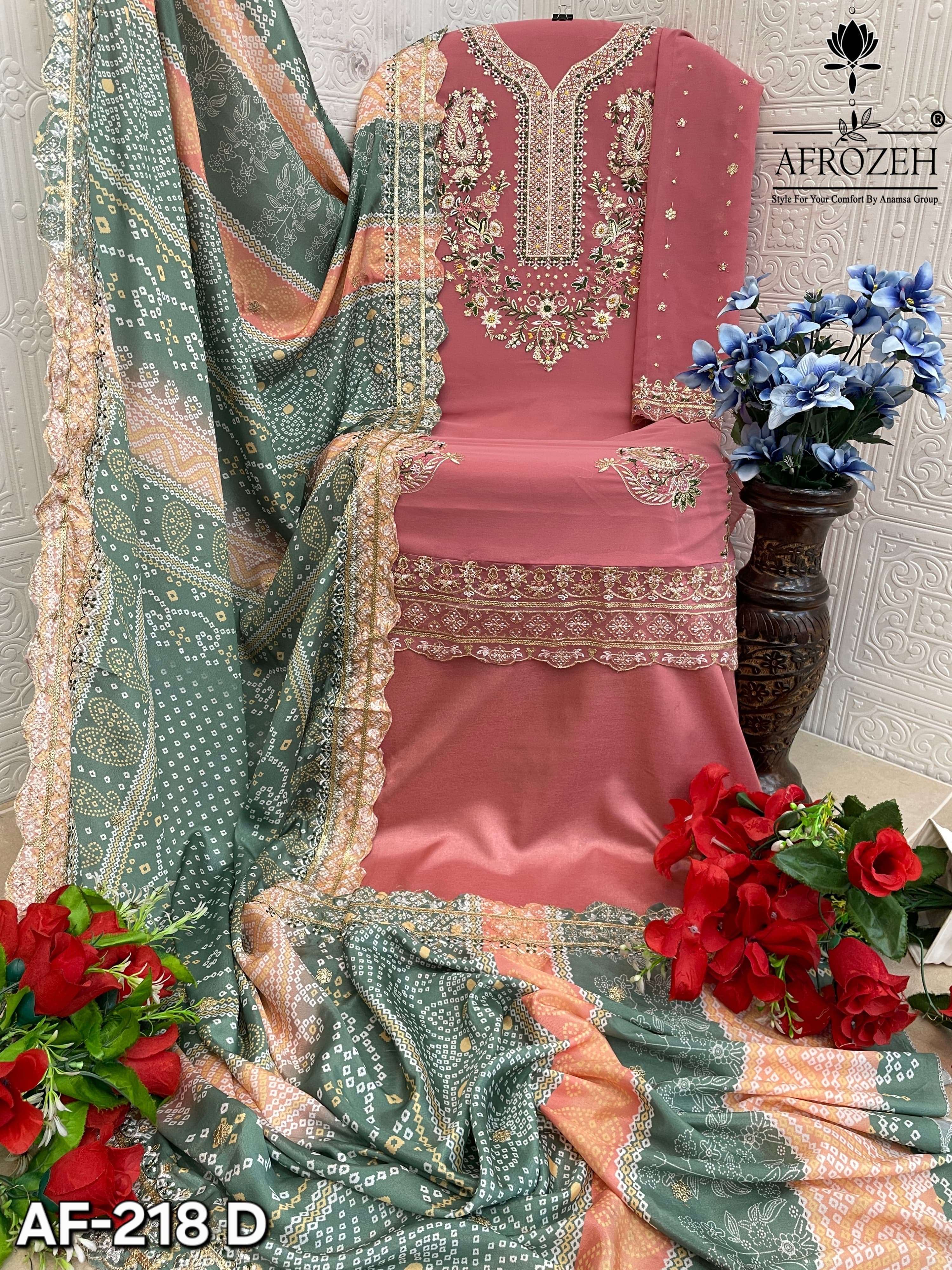 AFROZEH DESIGN NO - 218 ABCD FOX GEORGETTE HEAVY EMBROIDEREDE BEAUTIFUL DESIGN PARTY WEAR SUIT