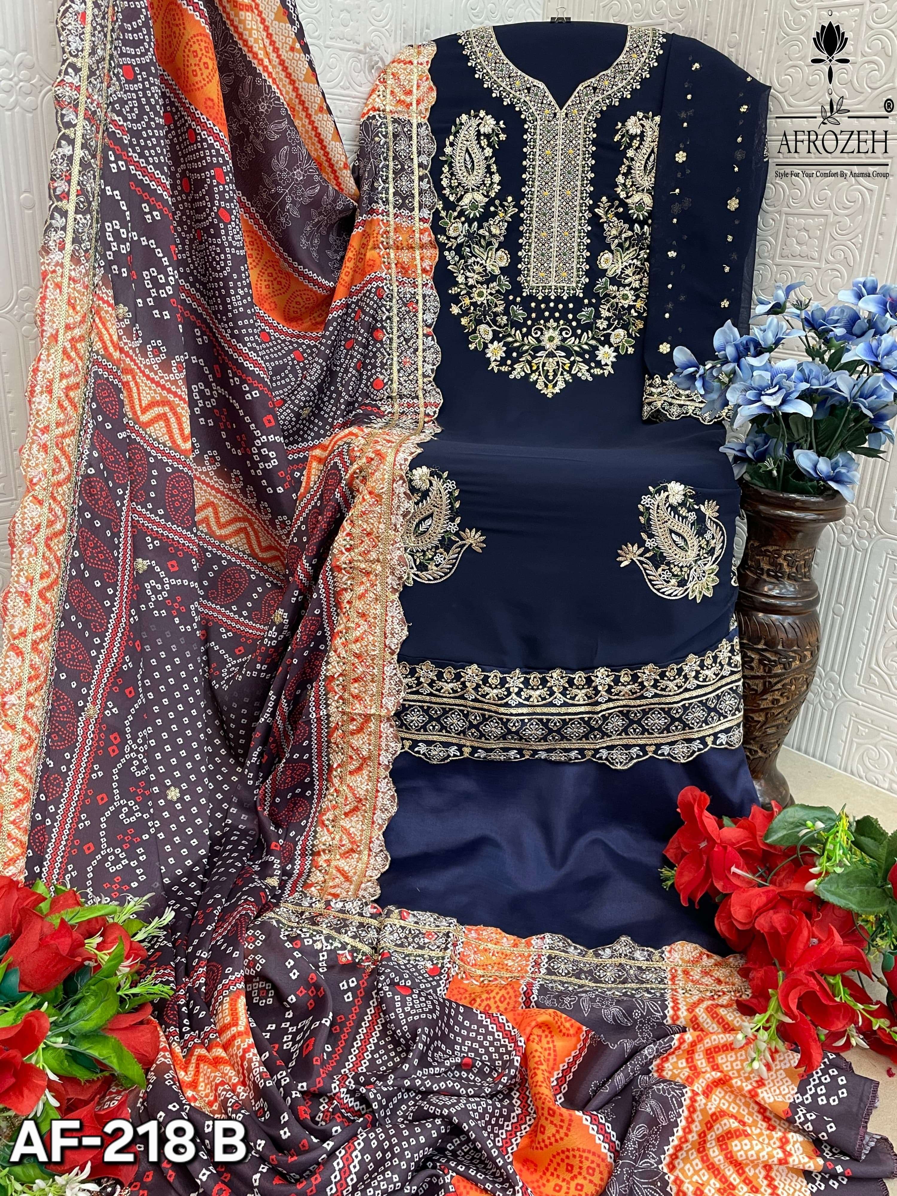AFROZEH DESIGN NO - 218 ABCD FOX GEORGETTE HEAVY EMBROIDEREDE BEAUTIFUL DESIGN PARTY WEAR SUIT