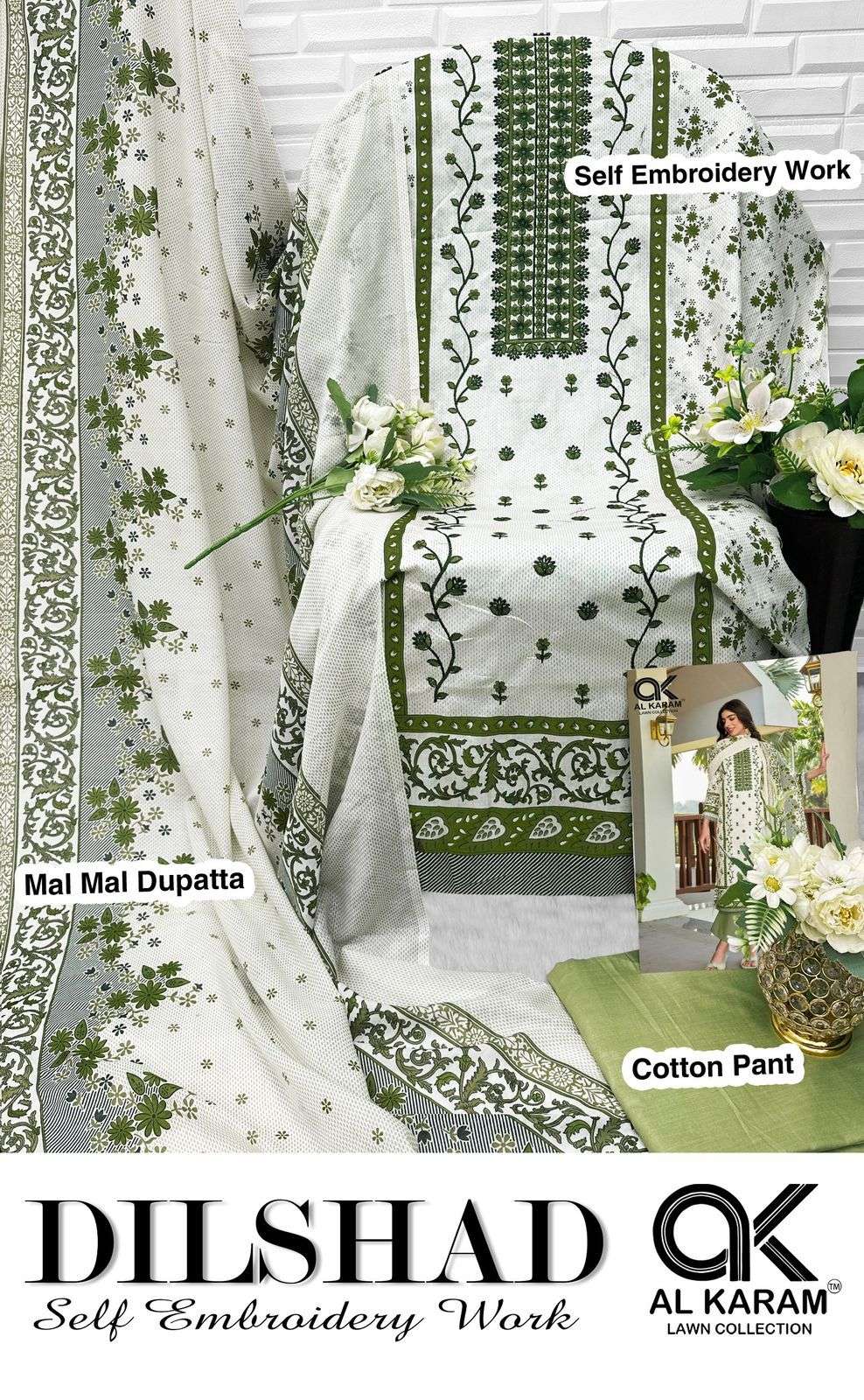 AL KARAM DILSHAD LAWN COTTON FANCY WORK SUIT