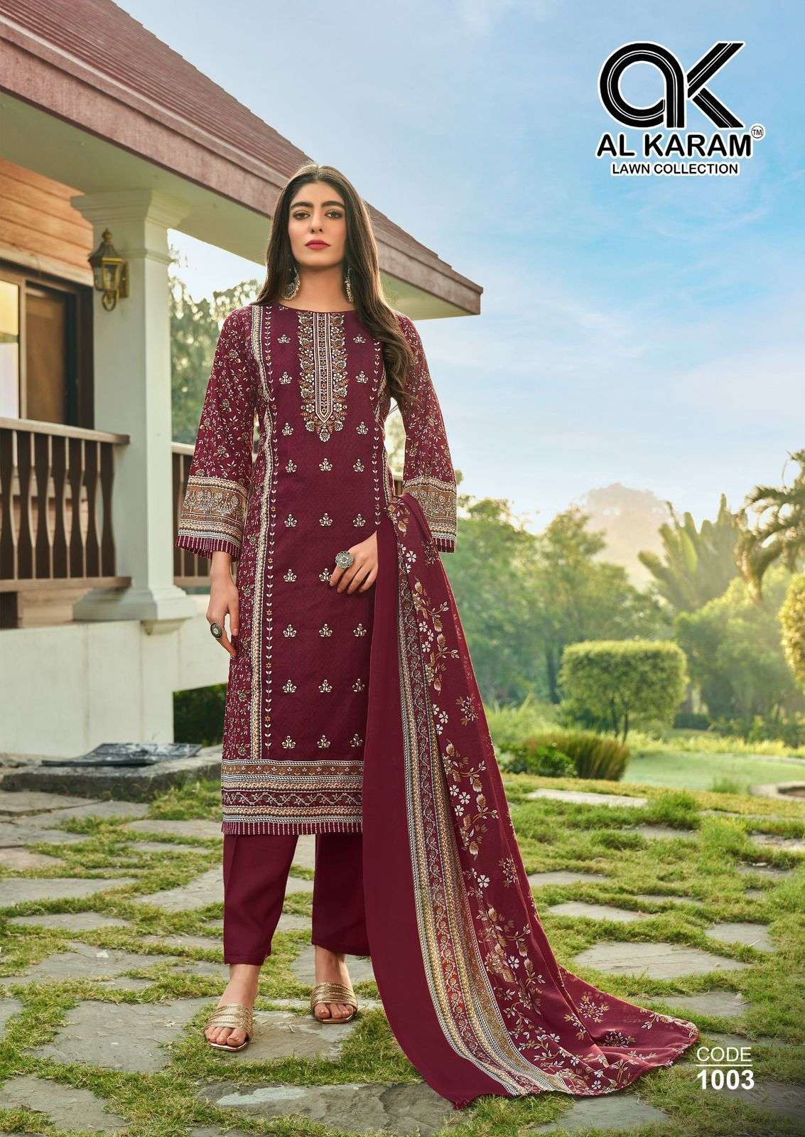 AL KARAM DILSHAD LAWN COTTON FANCY WORK SUIT