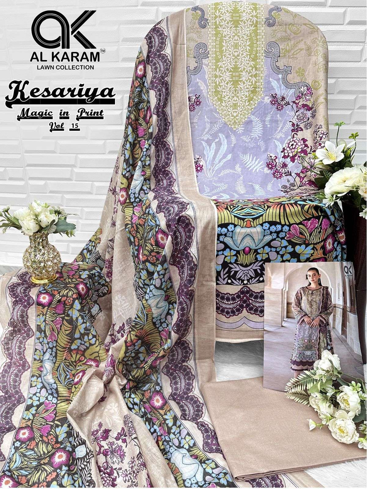 AL KARAM KESARIYA MAGIC IN PRINT VOL 15 CAMBRIC COTTON DIGITAL PRINTS SUIT