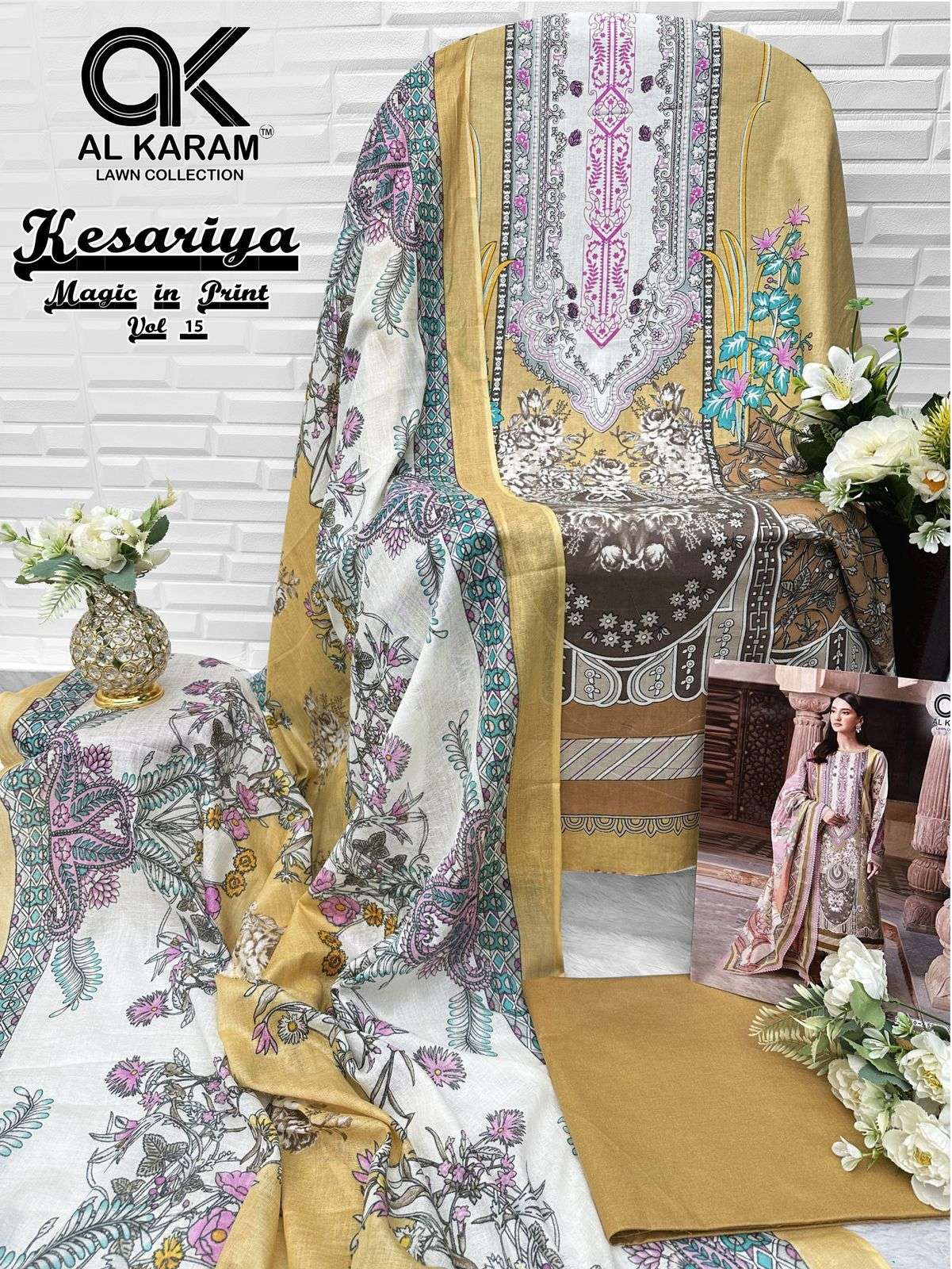 AL KARAM KESARIYA MAGIC IN PRINT VOL 15 CAMBRIC COTTON DIGITAL PRINTS SUIT