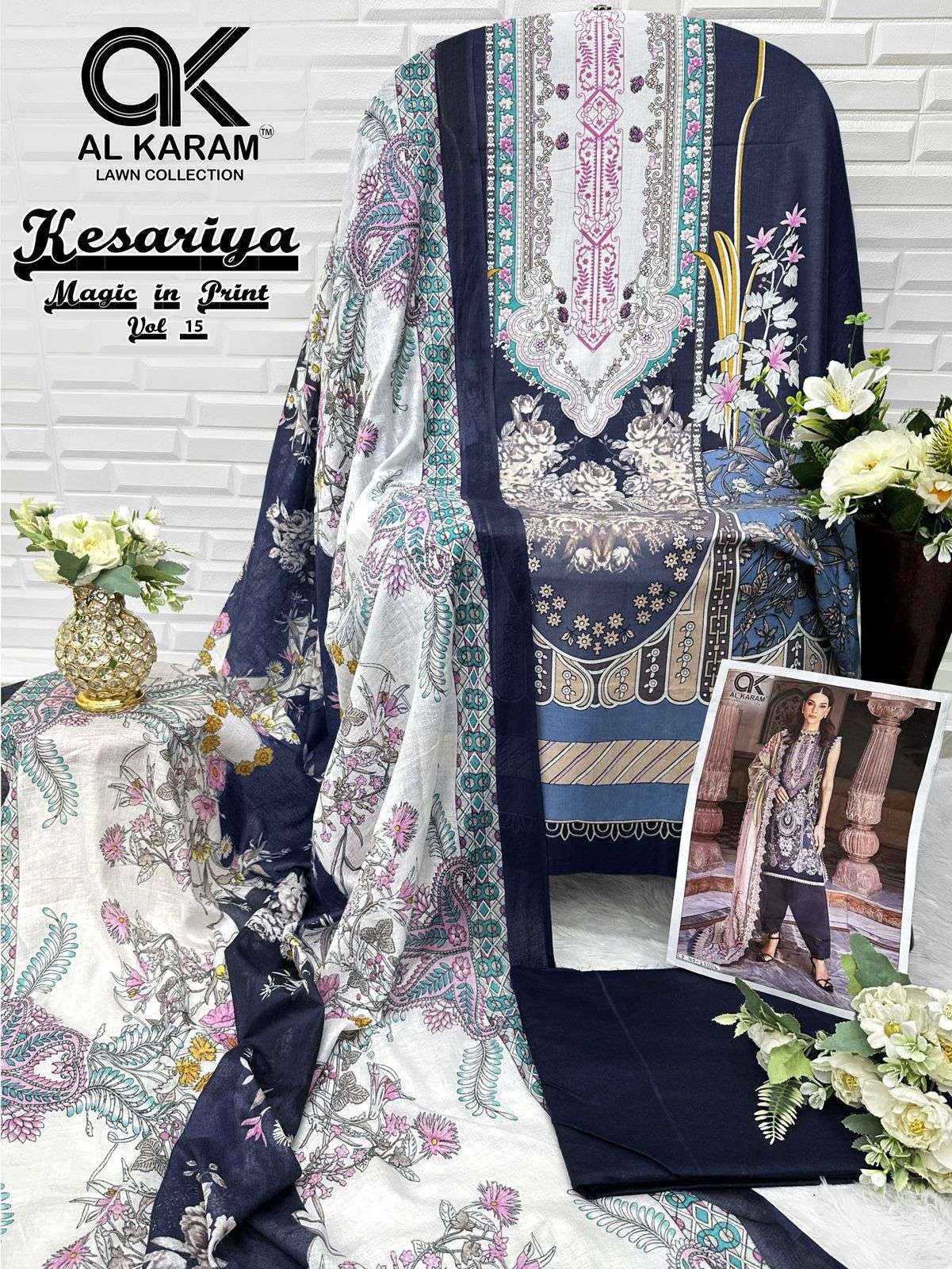 AL KARAM KESARIYA MAGIC IN PRINT VOL 15 CAMBRIC COTTON DIGITAL PRINTS SUIT