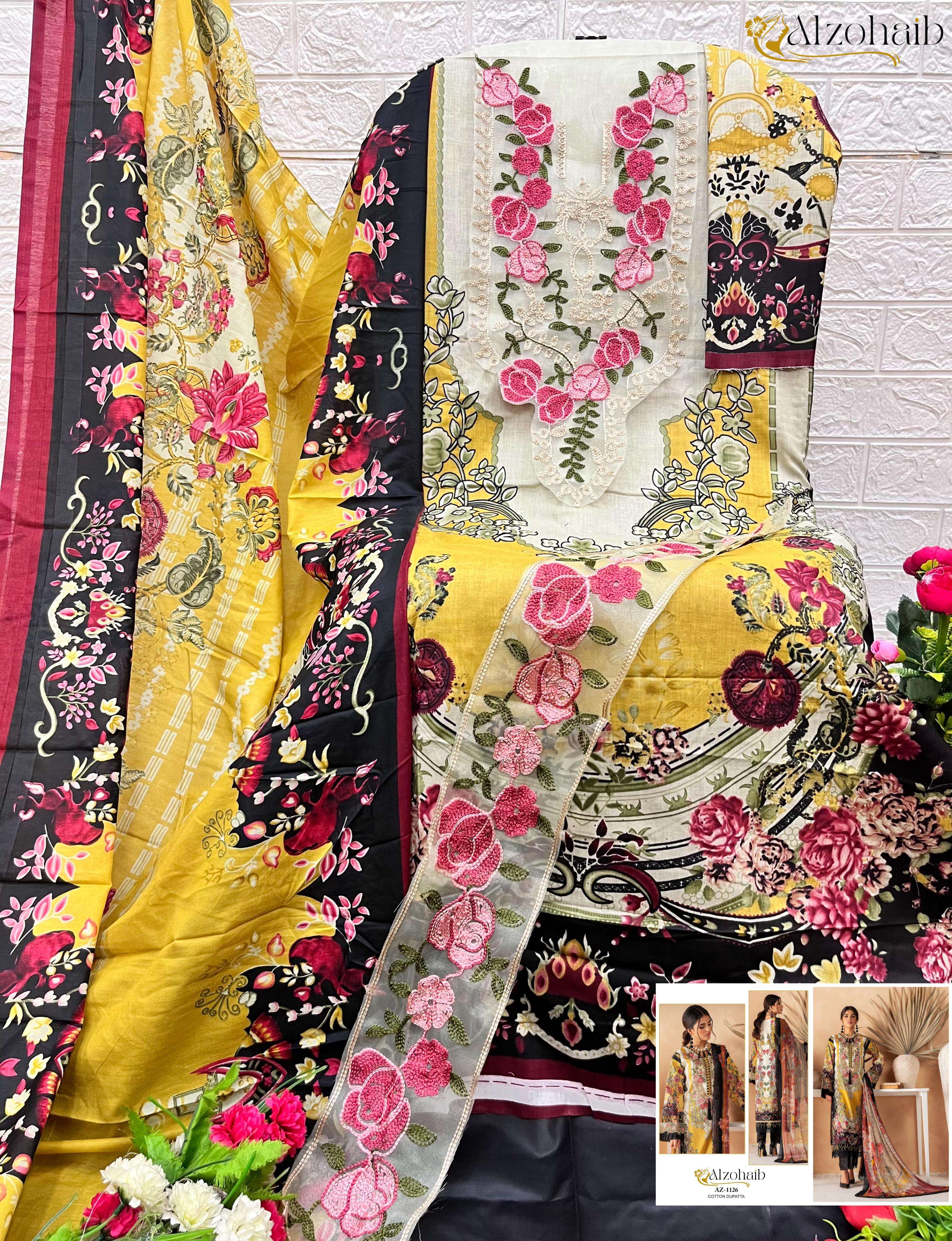AL ZOHAIB DESIGN NO - 1115-1126-1127-1128 PURE COTTON PRINT PATCH WORK PAKISTANI SALWAR SUIT
