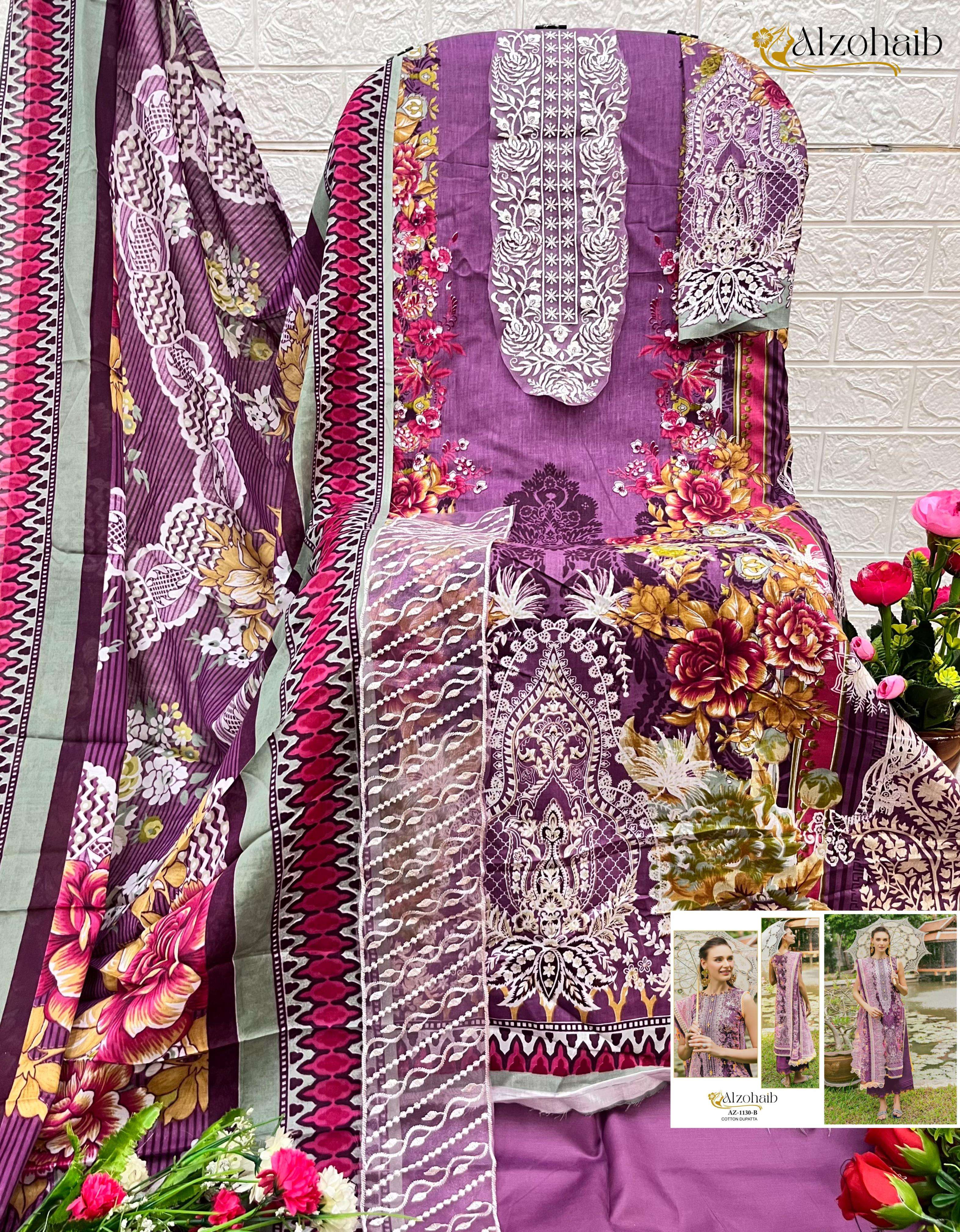 AL ZOHAIB DESIGN NO - AZ-1129-1130A-1130B-1132A-1132B-1163A-1163B-1164-1165-1145 PURE COTTON PRINT PATCH WORK PAKISTANI SALWAR SUIT