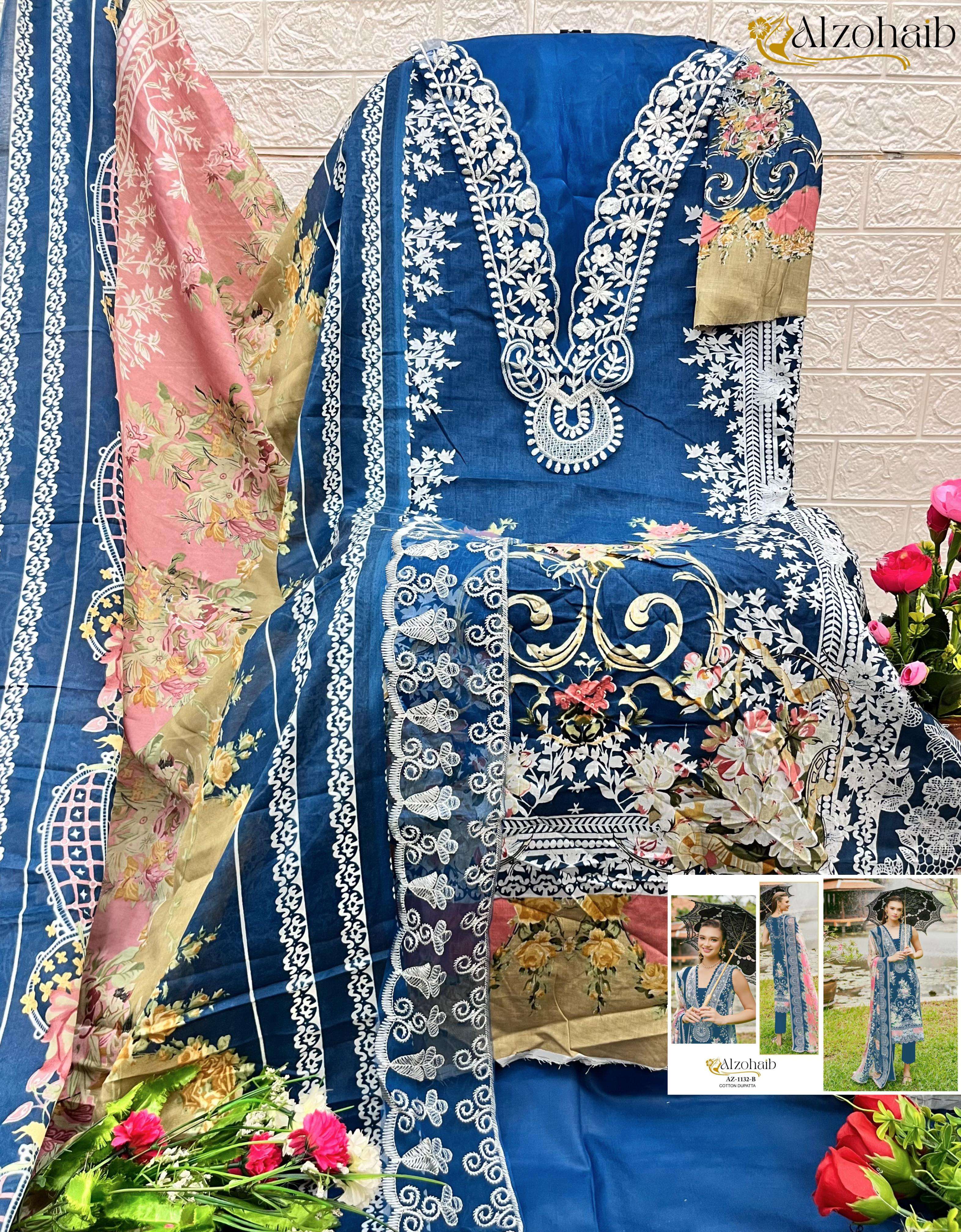 AL ZOHAIB DESIGN NO - AZ-1129-1130A-1130B-1132A-1132B-1163A-1163B-1164-1165-1145 PURE COTTON PRINT PATCH WORK PAKISTANI SALWAR SUIT