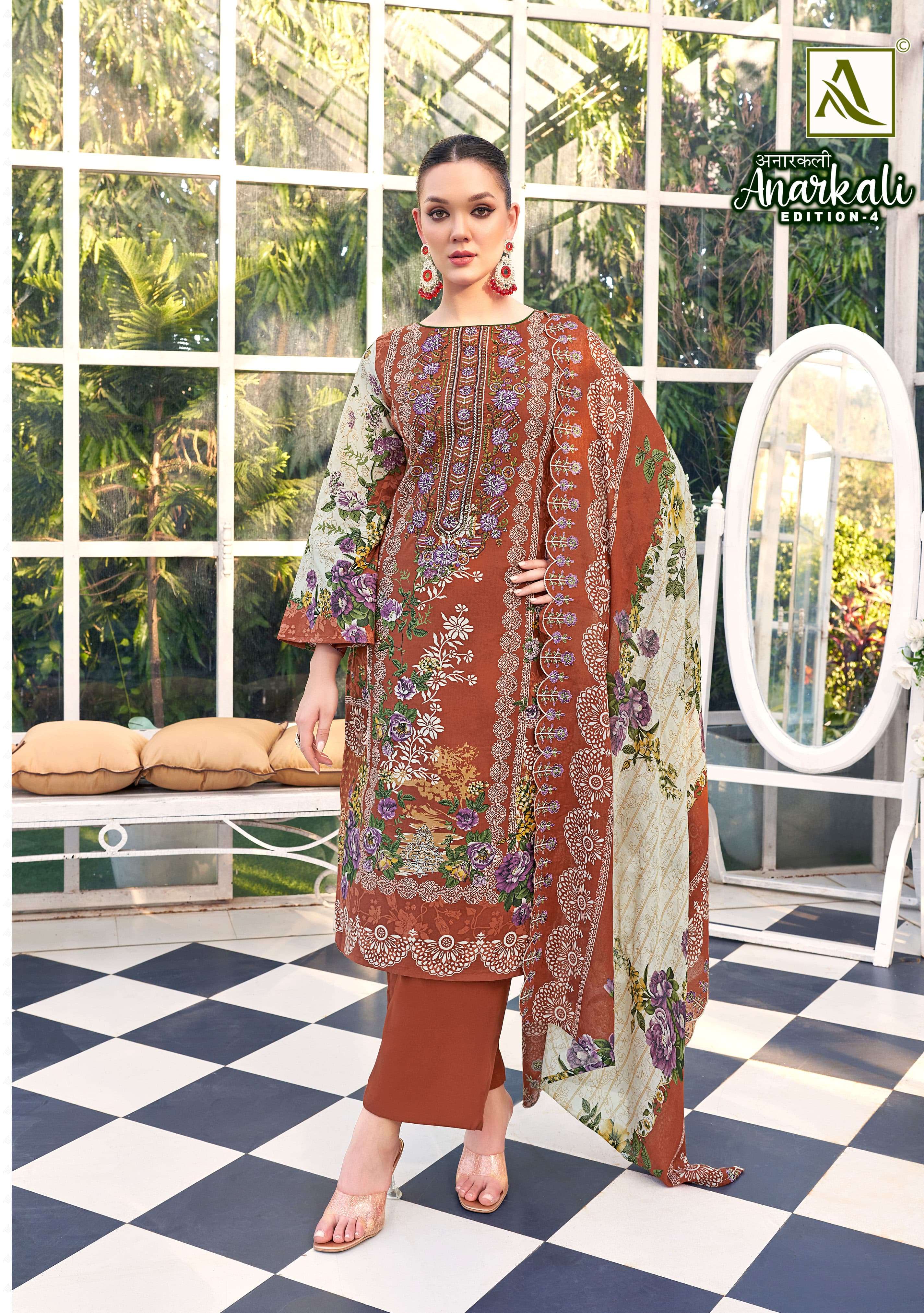 ALOK SUITS ANARKALI VOL 4 CAMBRIC COTTON PRINT WITH FANCY WORK SUIT