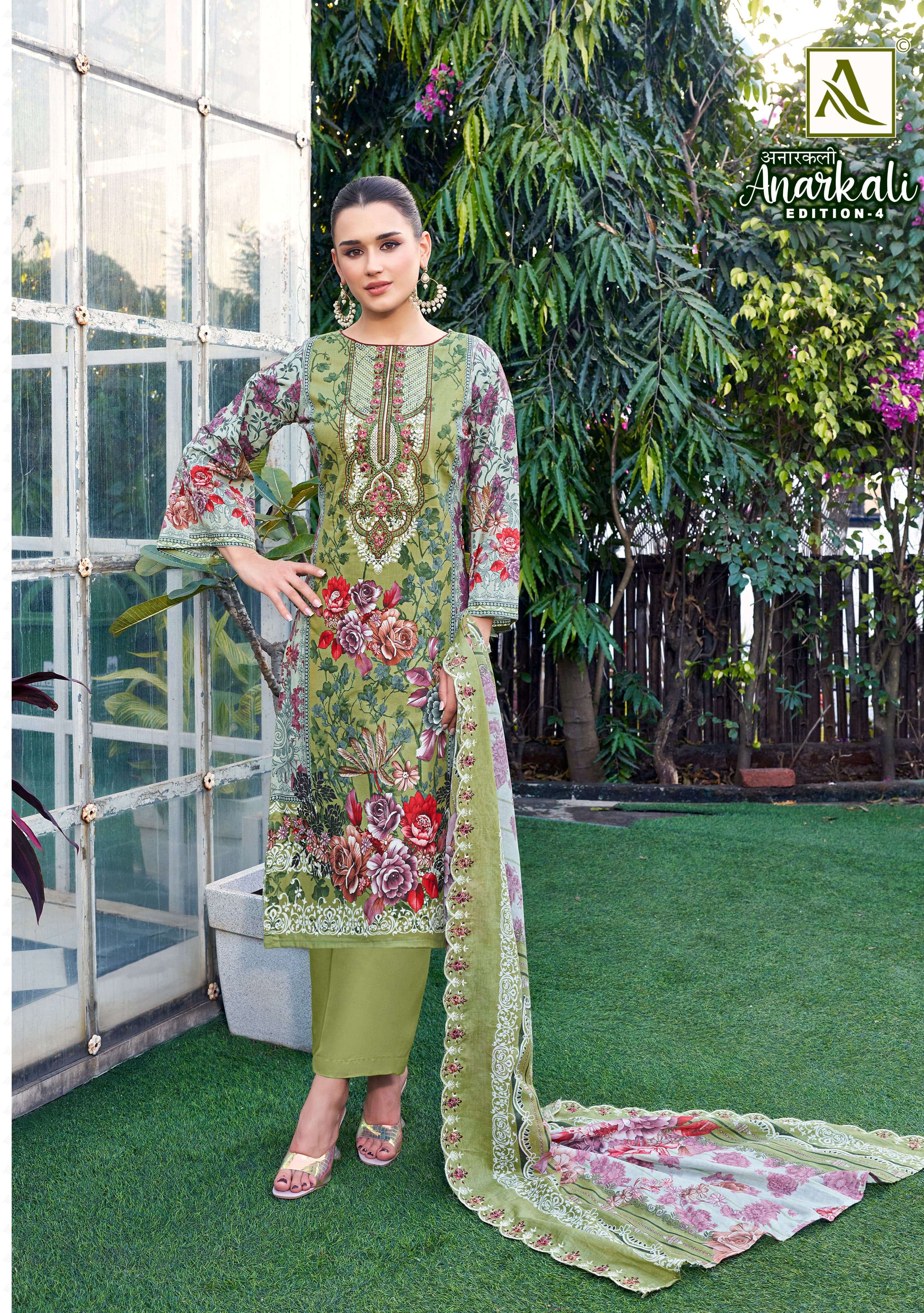 ALOK SUITS ANARKALI VOL 4 CAMBRIC COTTON PRINT WITH FANCY WORK SUIT