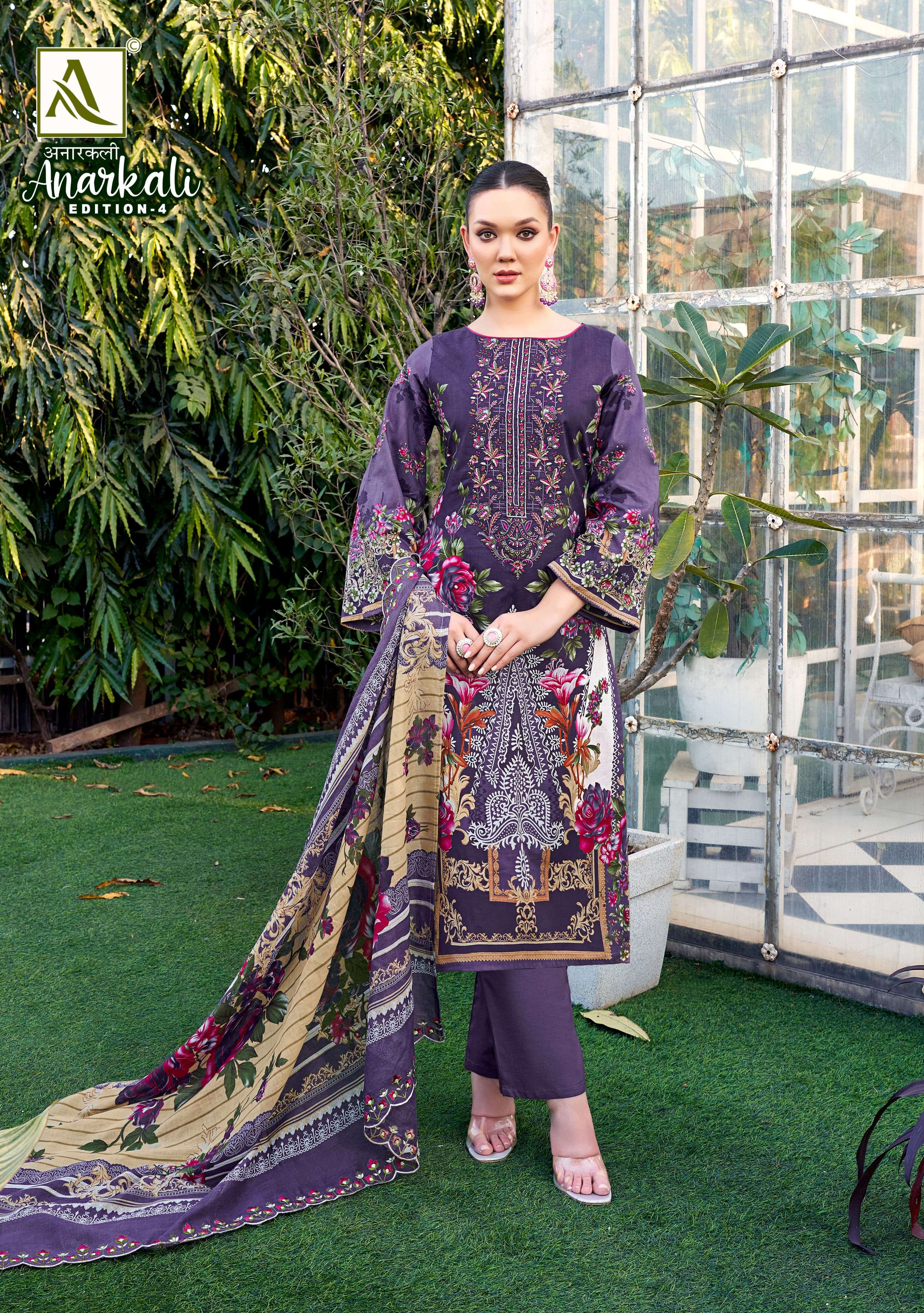 ALOK SUITS ANARKALI VOL 4 CAMBRIC COTTON PRINT WITH FANCY WORK SUIT