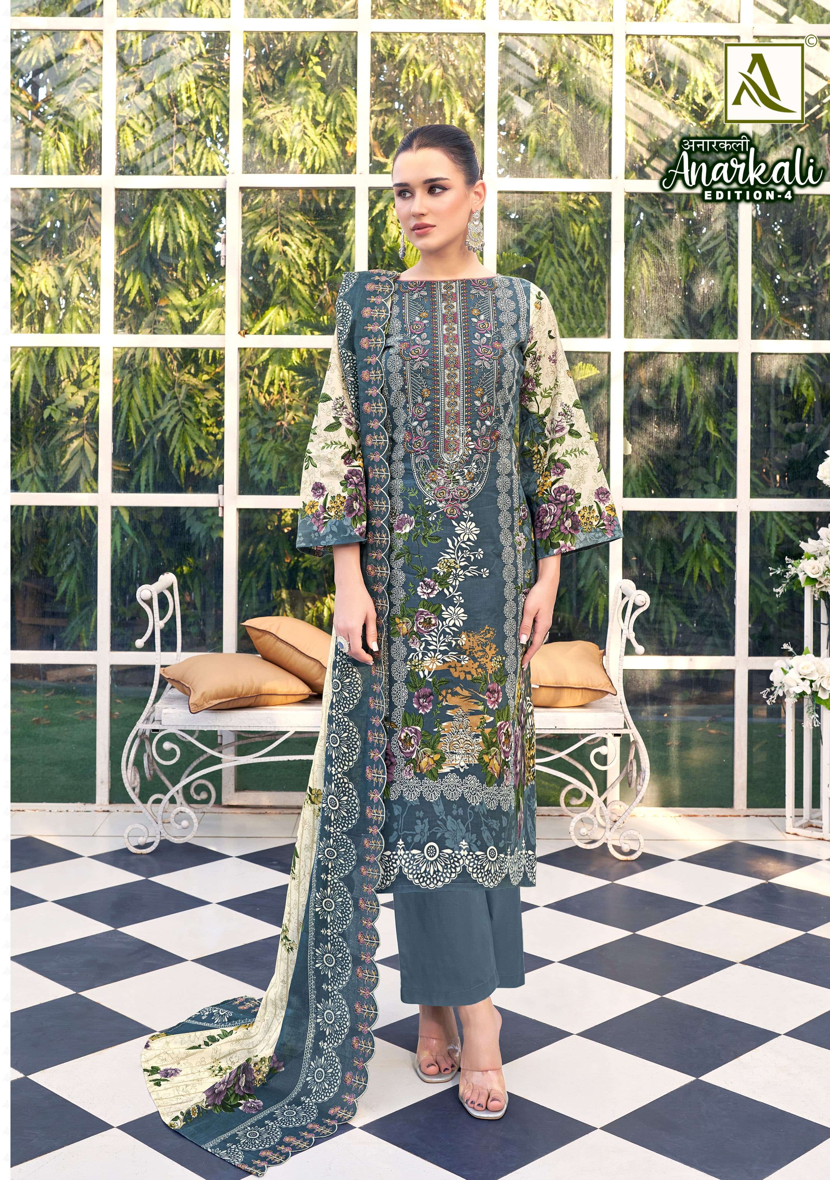 ALOK SUITS ANARKALI VOL 4 CAMBRIC COTTON PRINT WITH FANCY WORK SUIT