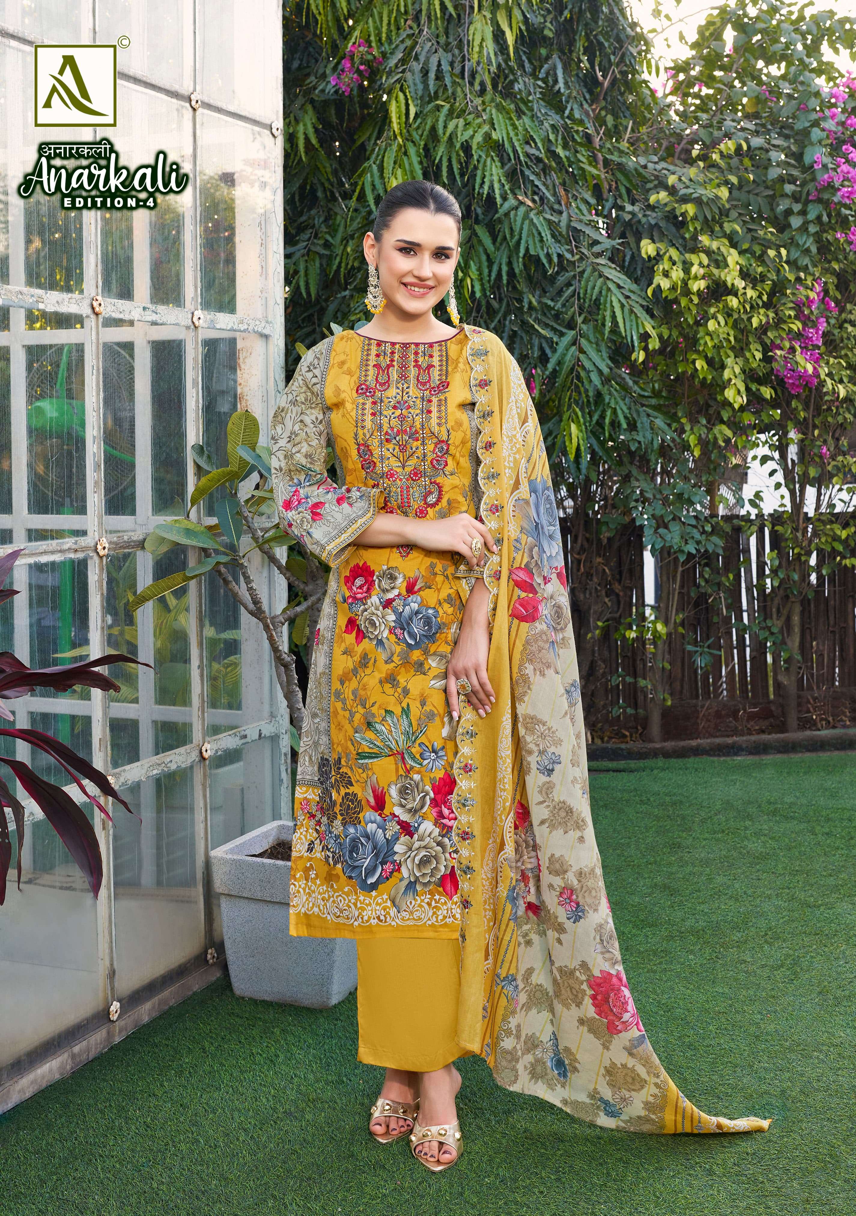 ALOK SUITS ANARKALI VOL 4 CAMBRIC COTTON PRINT WITH FANCY WORK SUIT