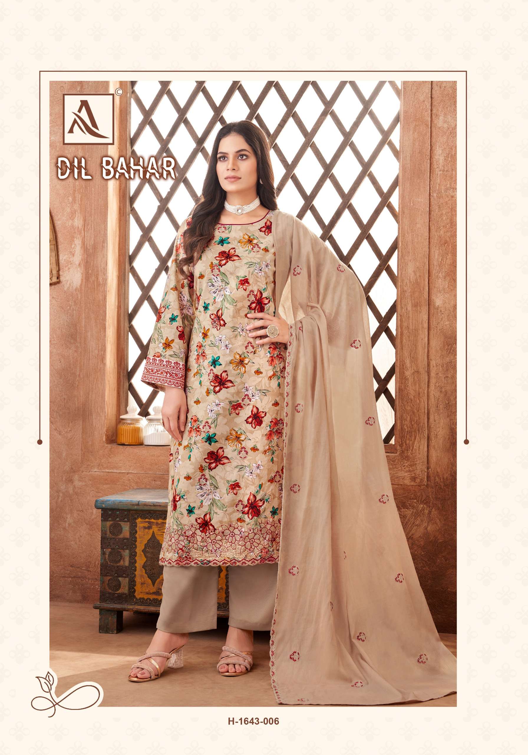 ALOK SUITS DIL BAHAR COTTON FLORAL PRINT WITH FANCY WORK SUIT