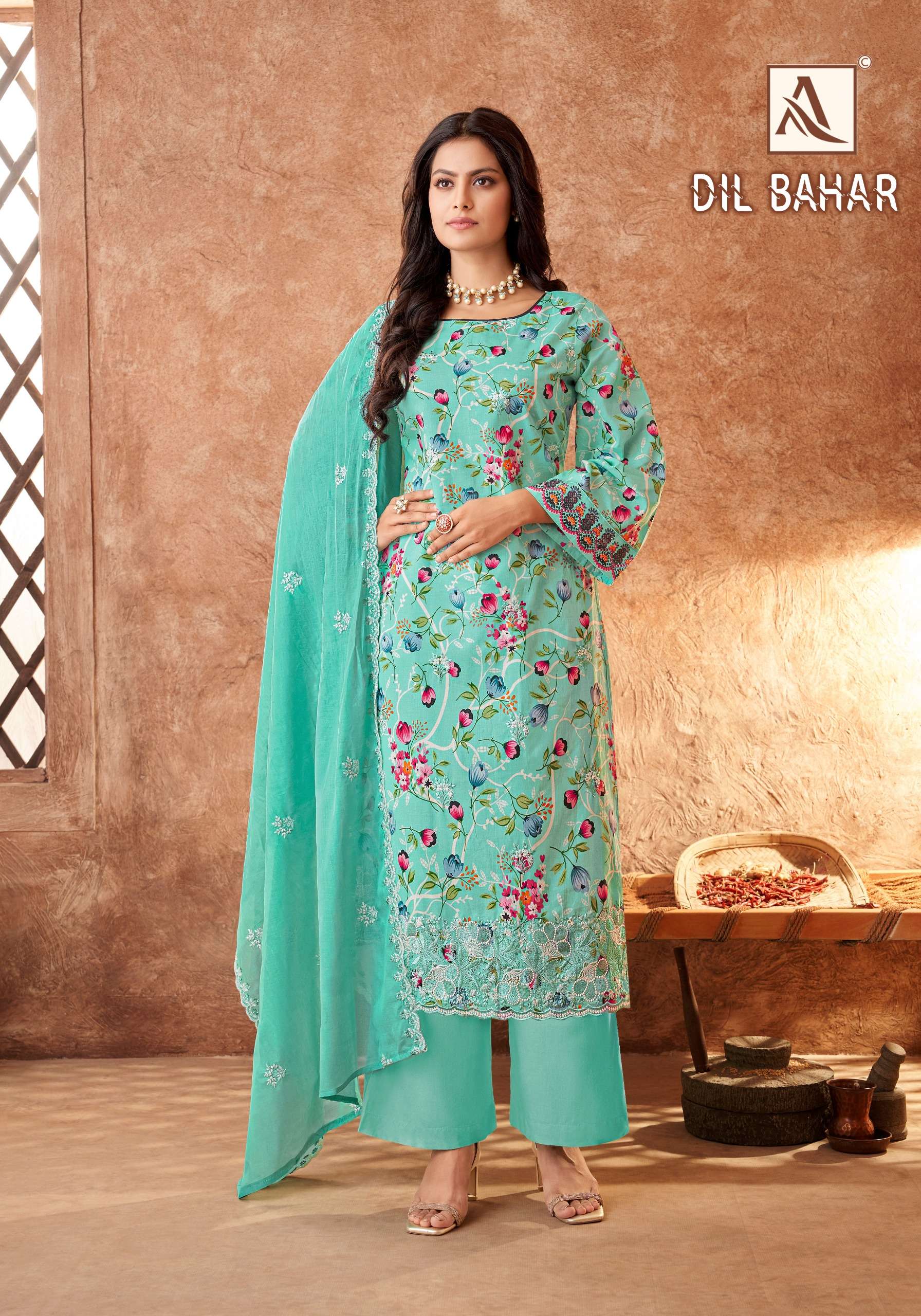 ALOK SUITS DIL BAHAR COTTON FLORAL PRINT WITH FANCY WORK SUIT
