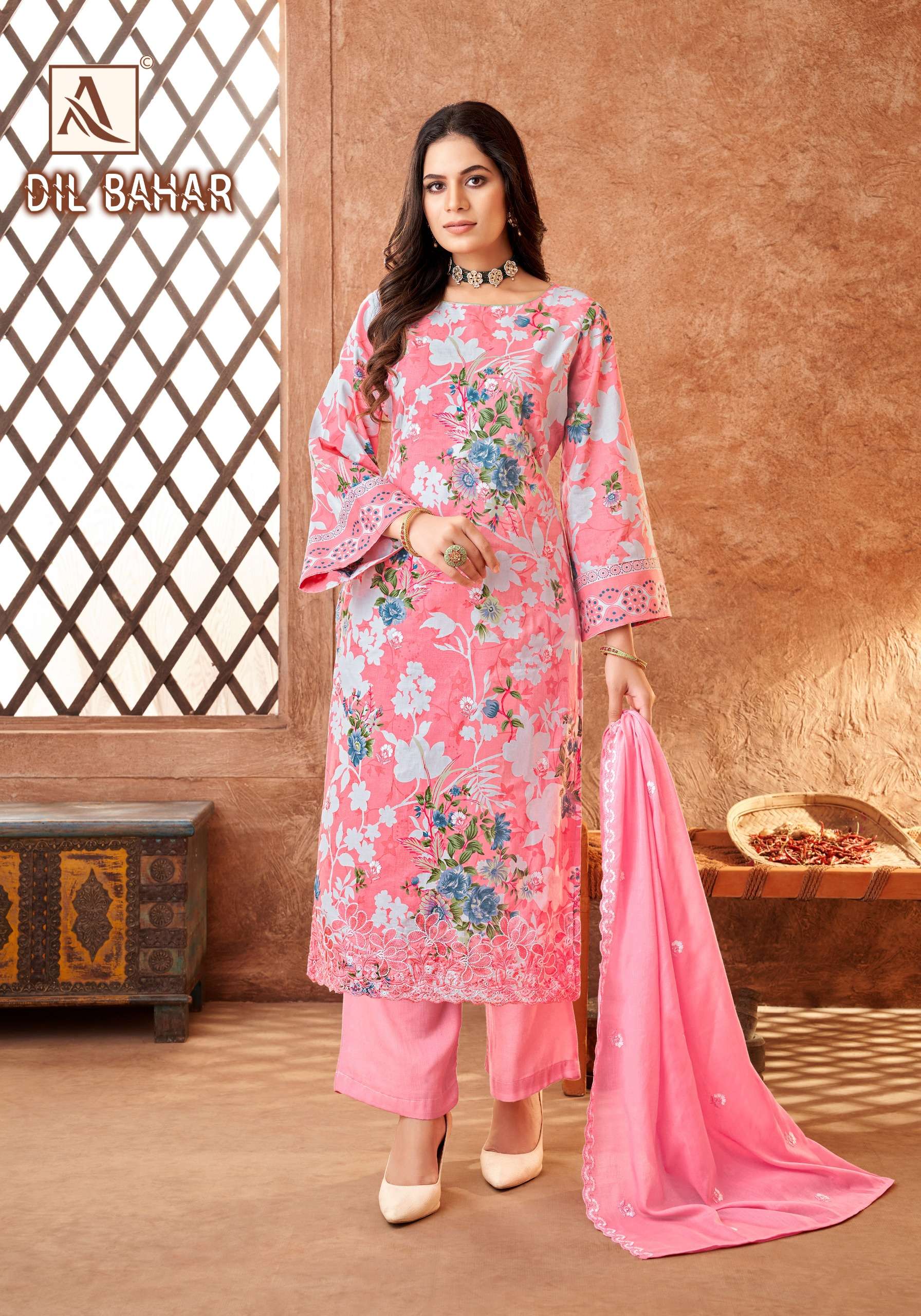 ALOK SUITS DIL BAHAR COTTON FLORAL PRINT WITH FANCY WORK SUIT